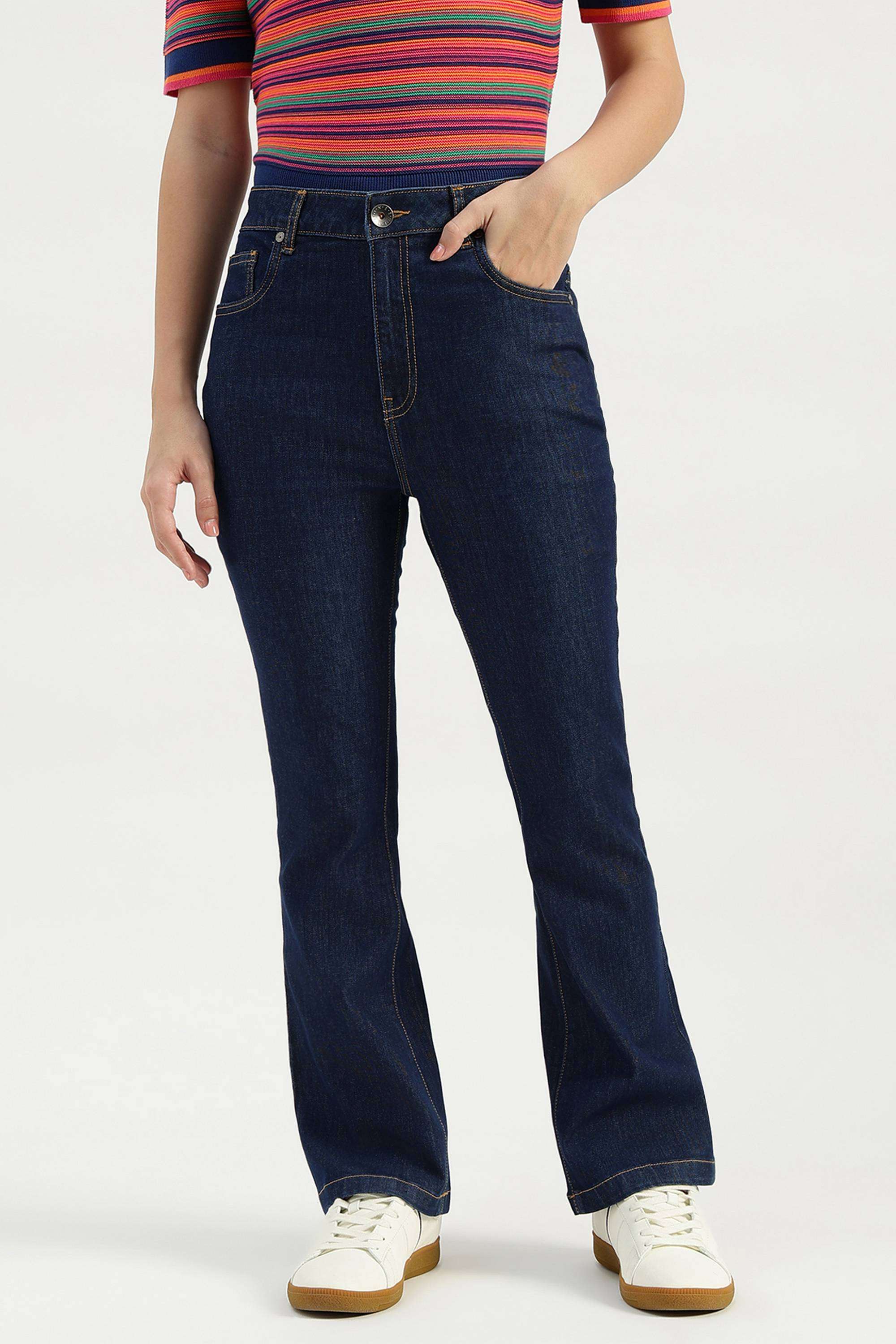 Solid-Bootcut-Fit-Blended-Fabric-Women-s-Casual-Wear-Jeans