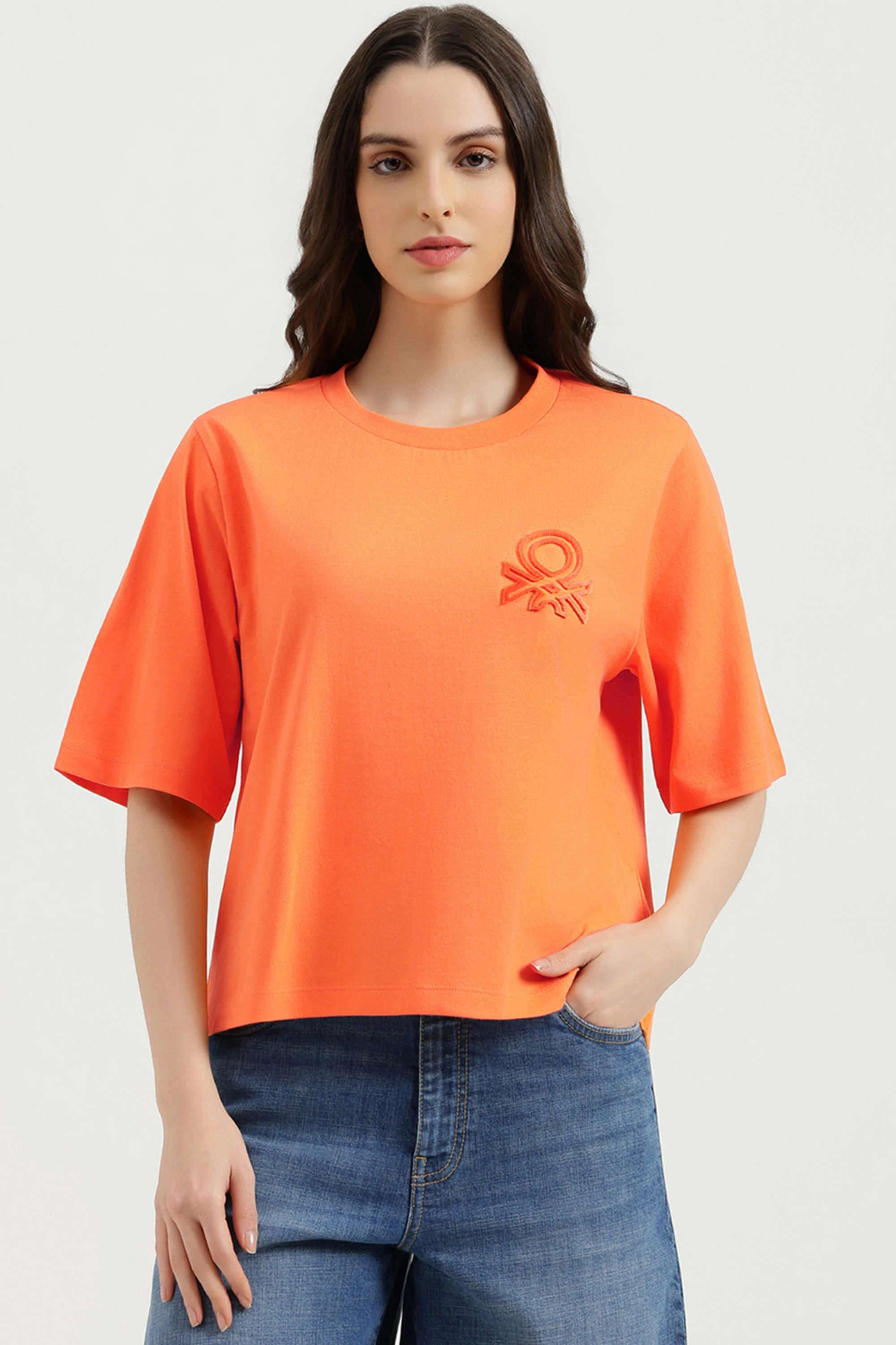 Solid-Cotton-Round-Neck-Women-s-T-Shirt