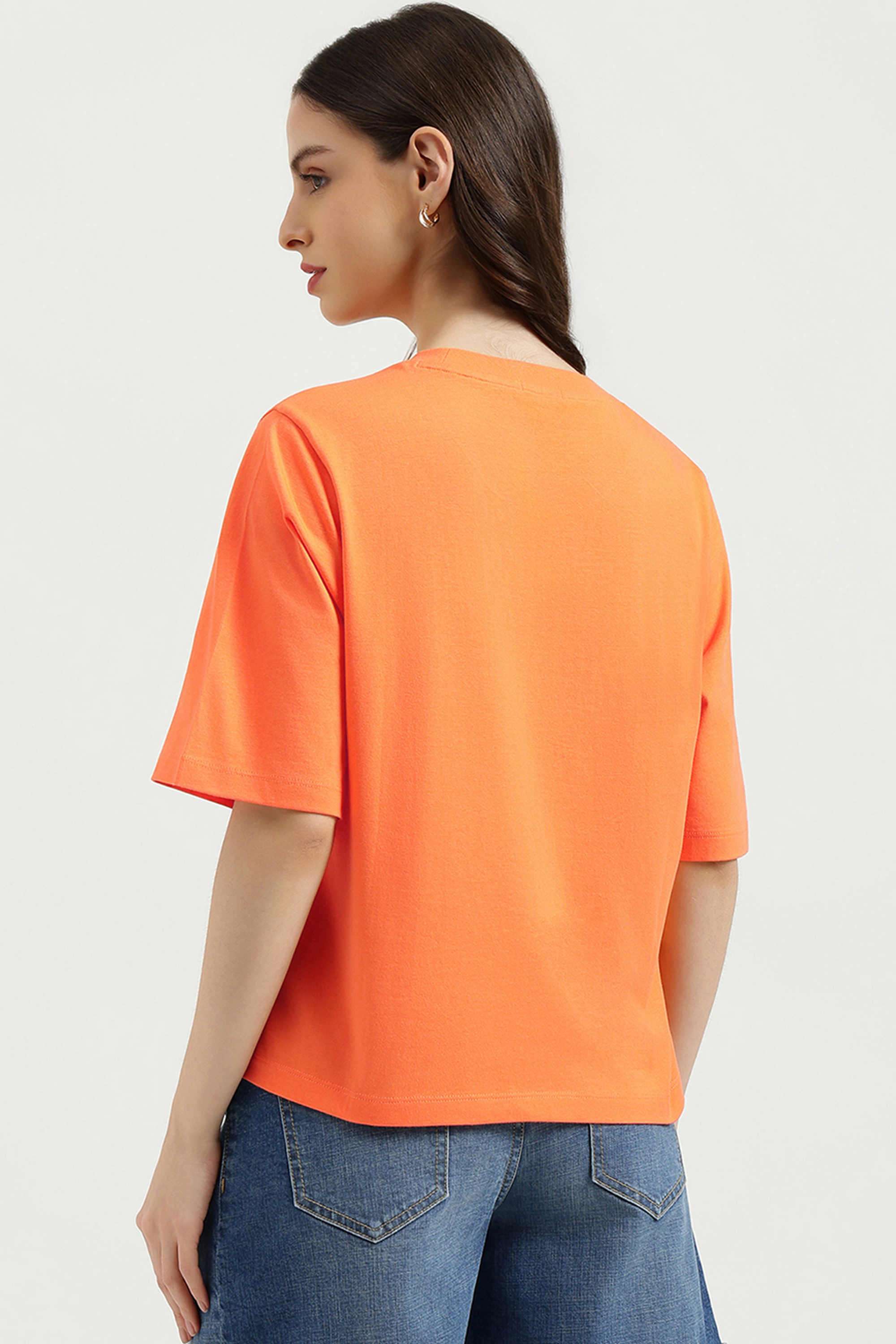 Solid-Cotton-Round-Neck-Women-s-T-Shirt