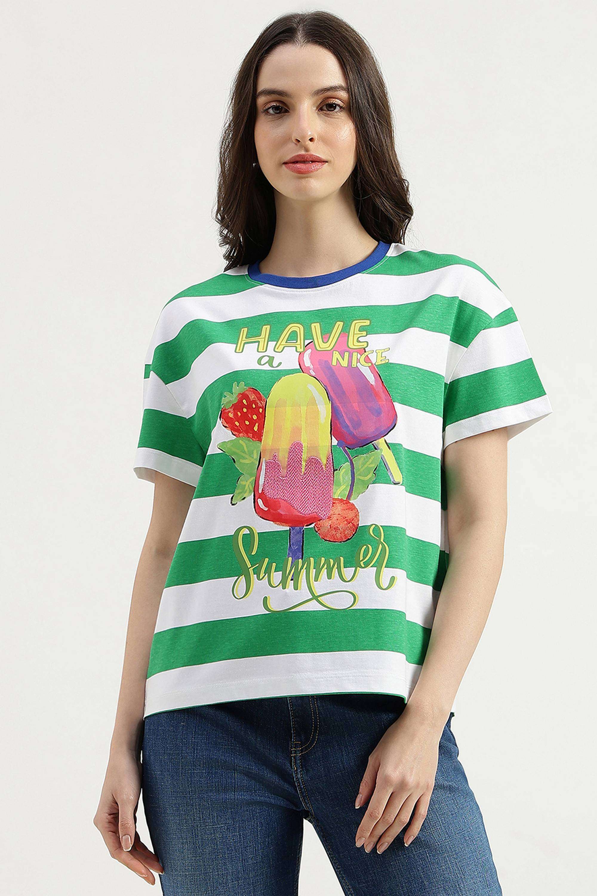 Stripes-Cotton-Blend-Round-Neck-Women-s-Top