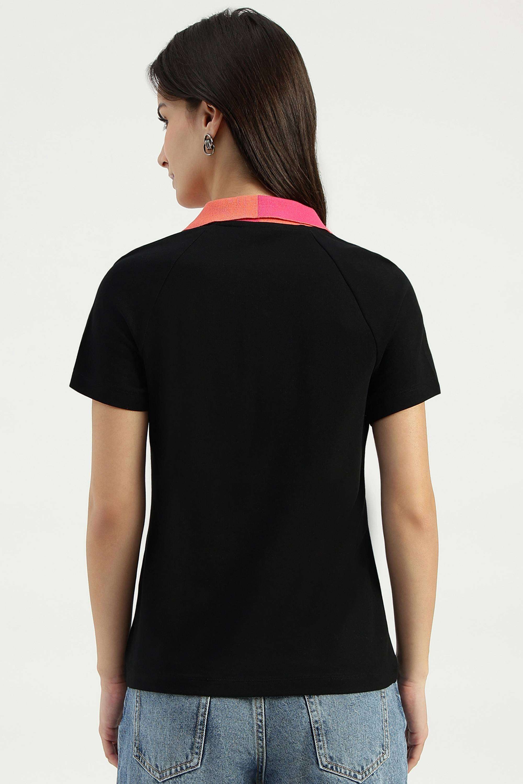 Solid-Blended-Fabric-Collared-Women-s-T-Shirt