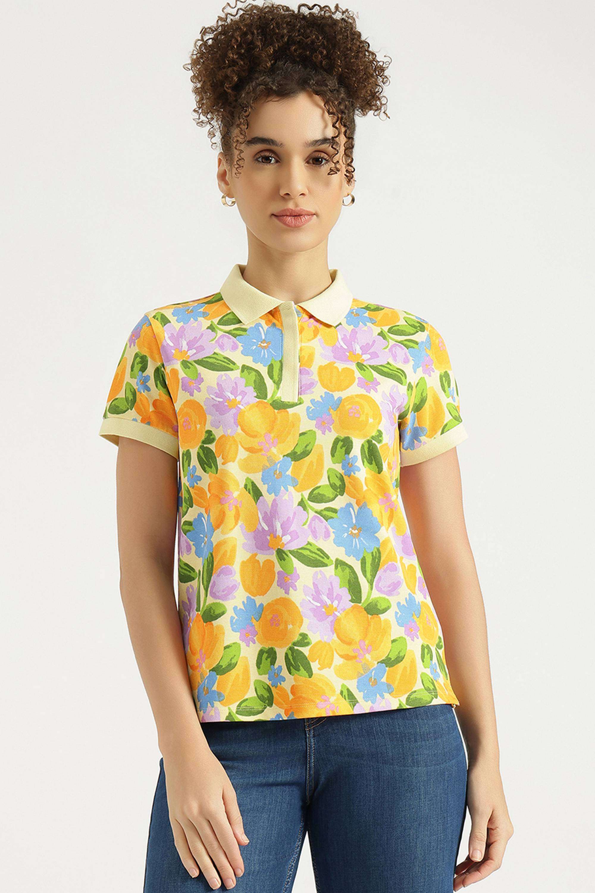 Printed-Blended-Fabric-Polo-Women-s-T-Shirt