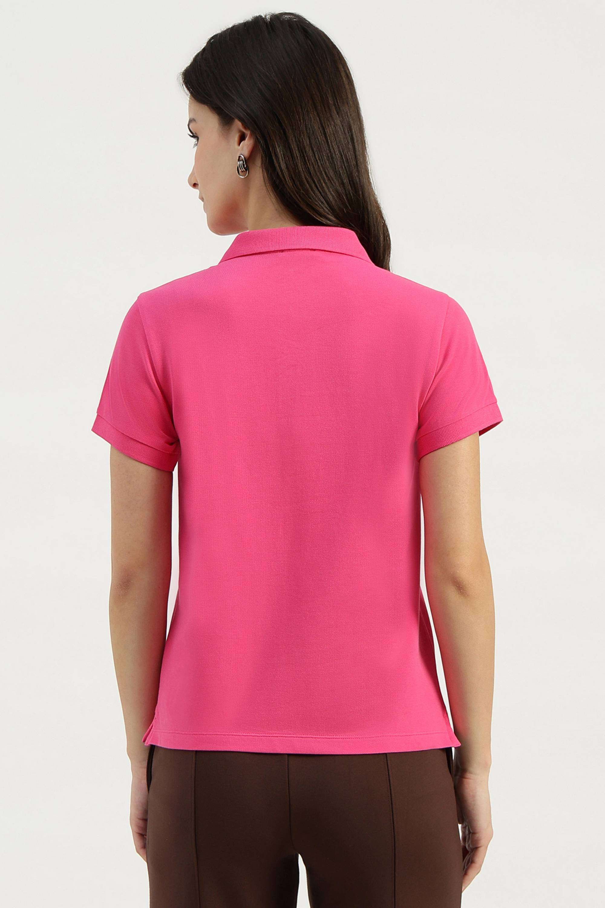 Solid-Blended-Fabric-Polo-Women-s-T-Shirt