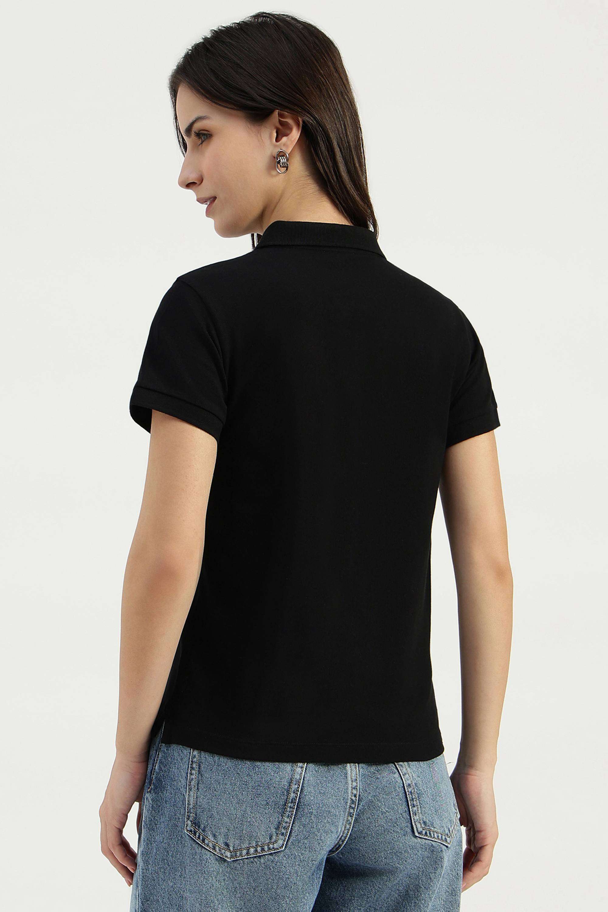 Solid-Blended-Fabric-Polo-Women-s-T-Shirt