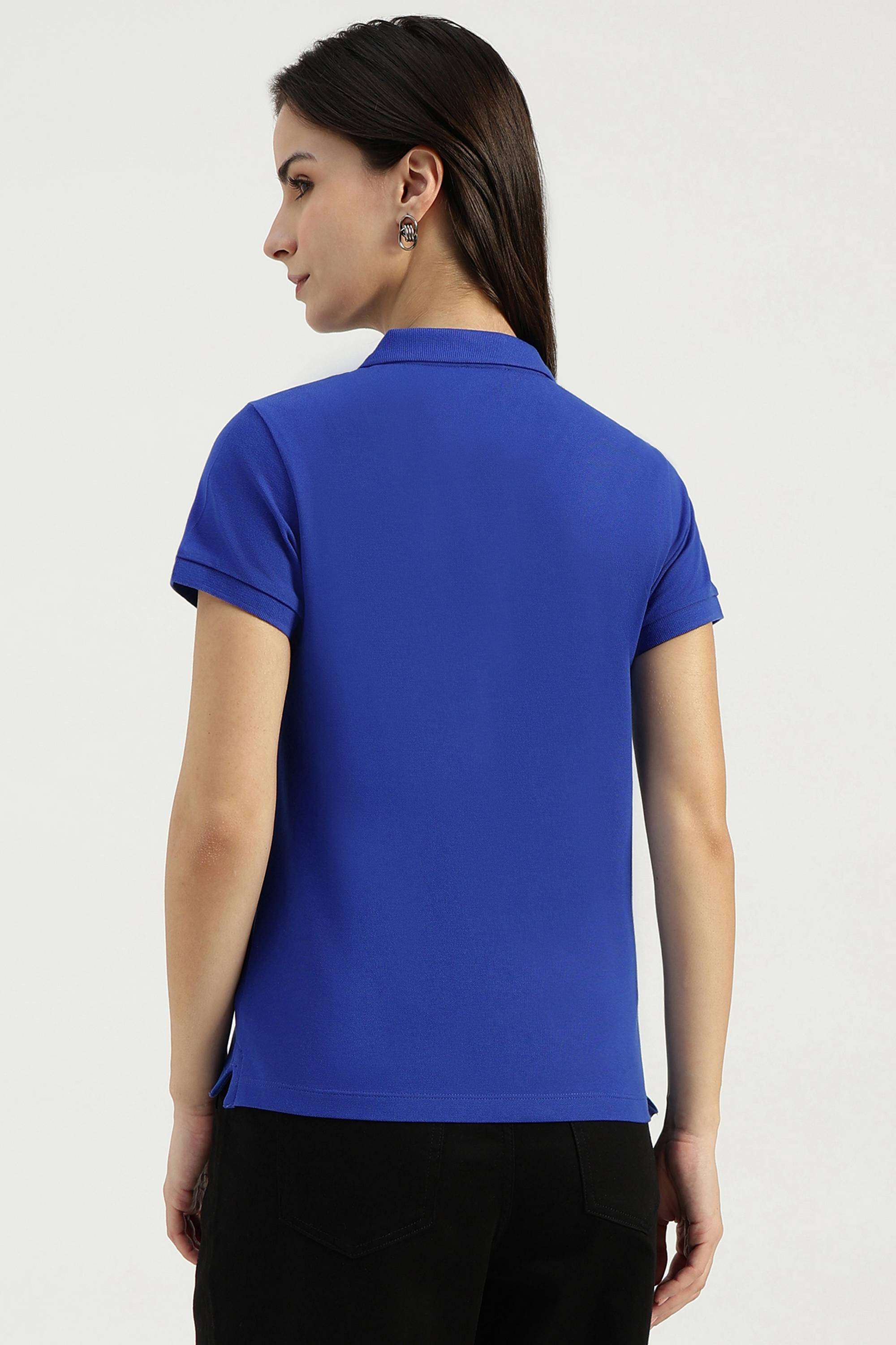 Solid-Blended-Fabric-Polo-Women-s-T-Shirt