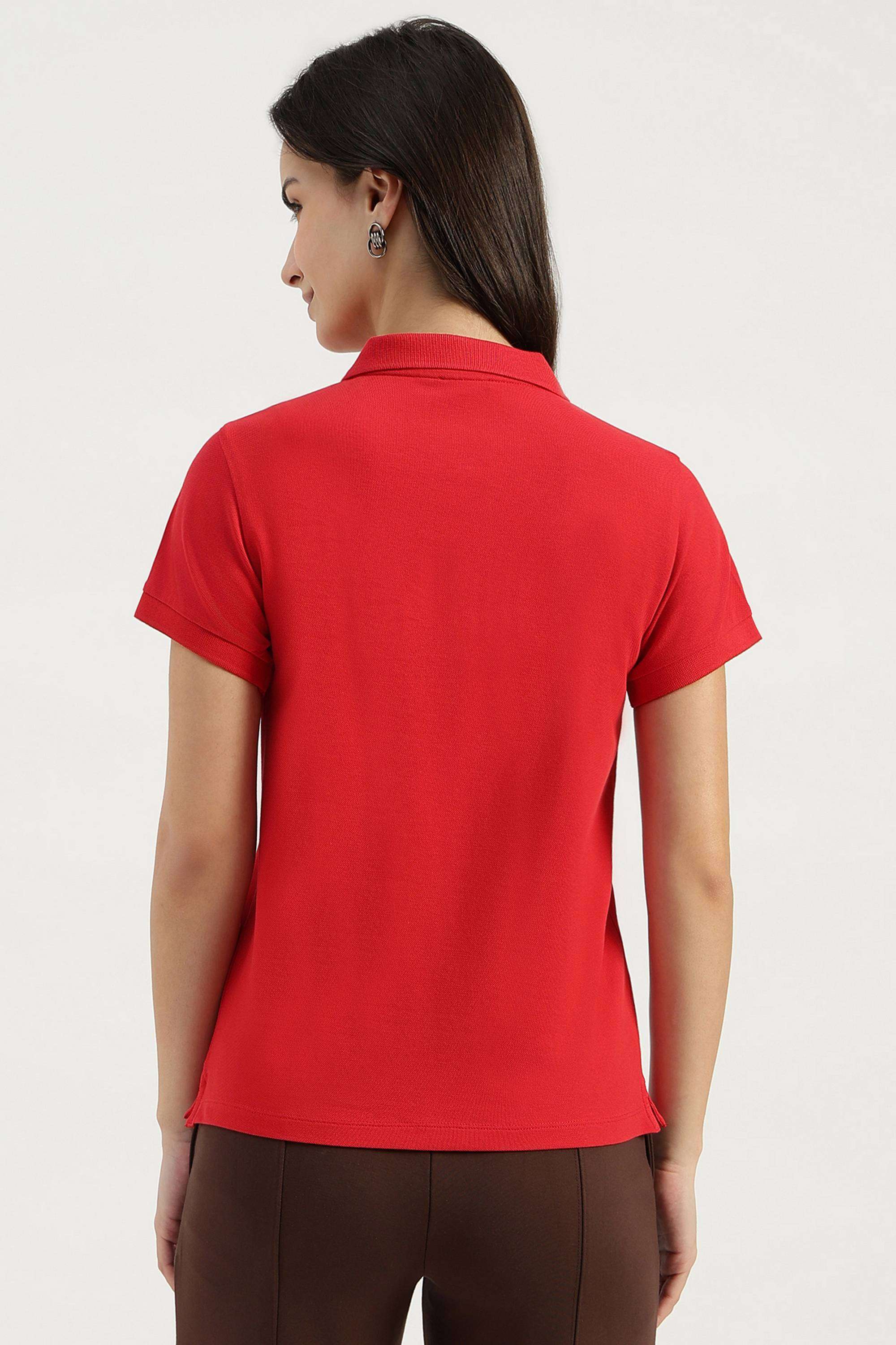 Solid-Blended-Fabric-Polo-Women-s-T-Shirt