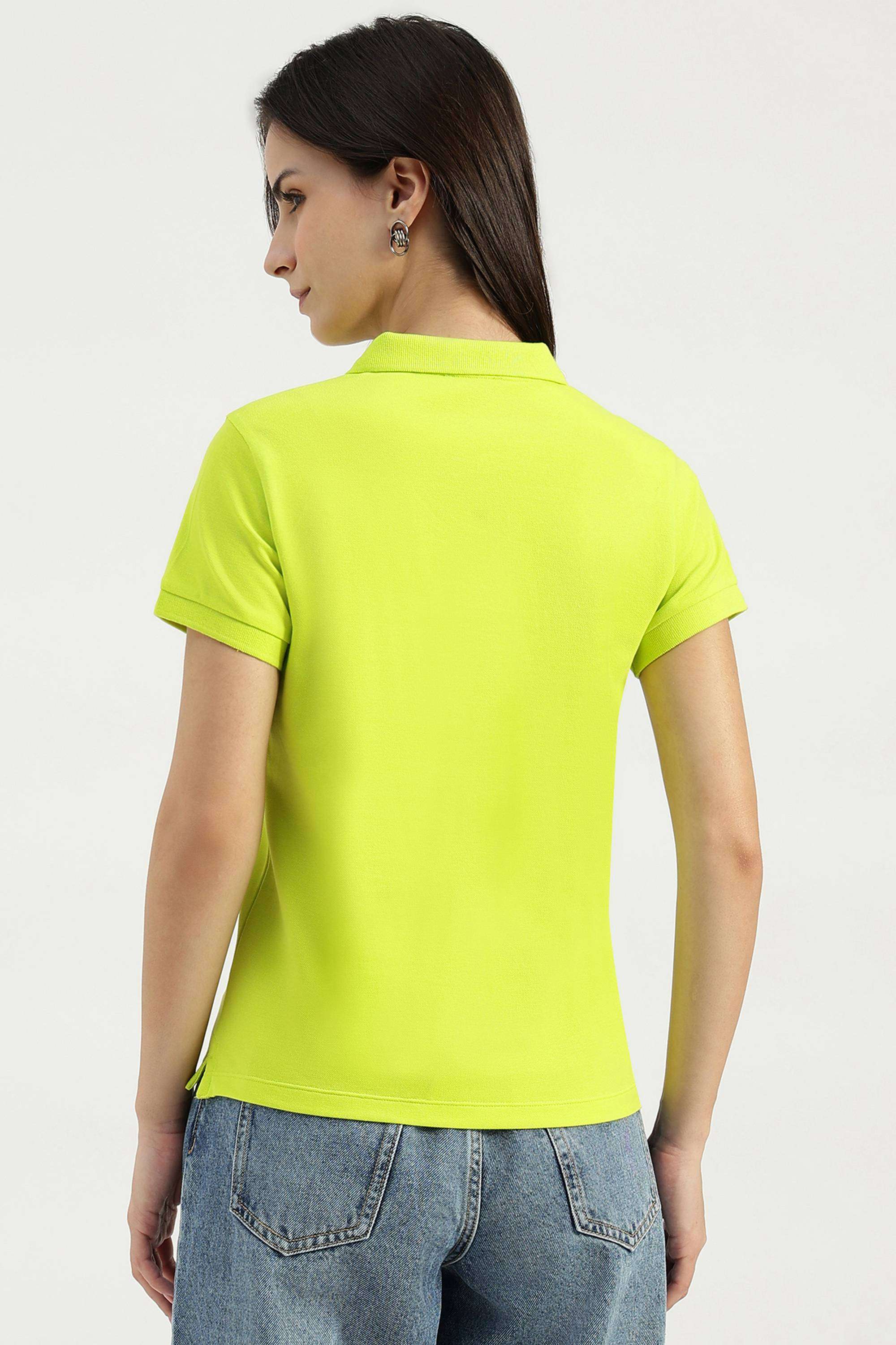 Solid-Blended-Fabric-Polo-Women-s-T-Shirt
