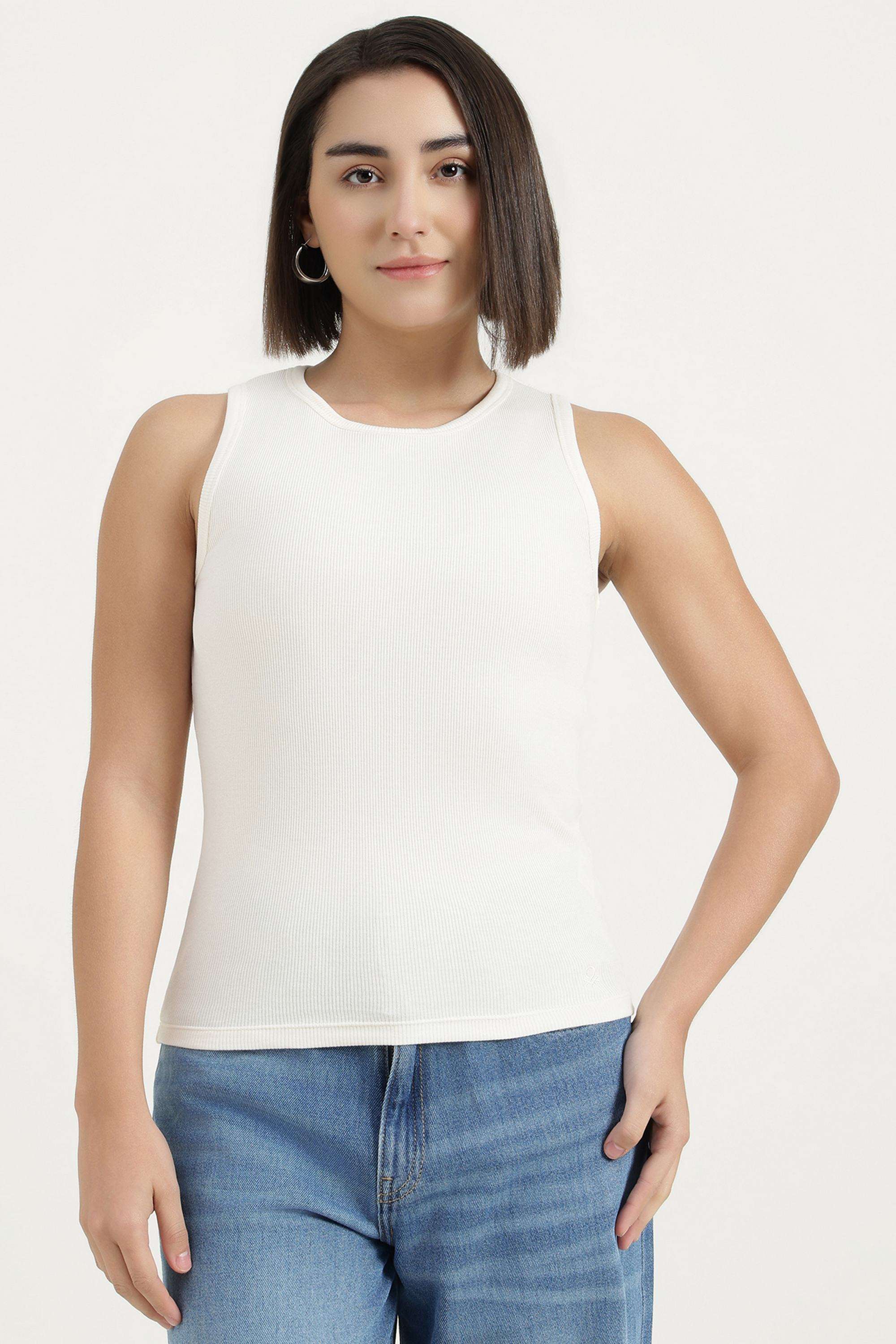 Solid-Blended-Fabric-Round-Neck-Women-s-T-Shirt