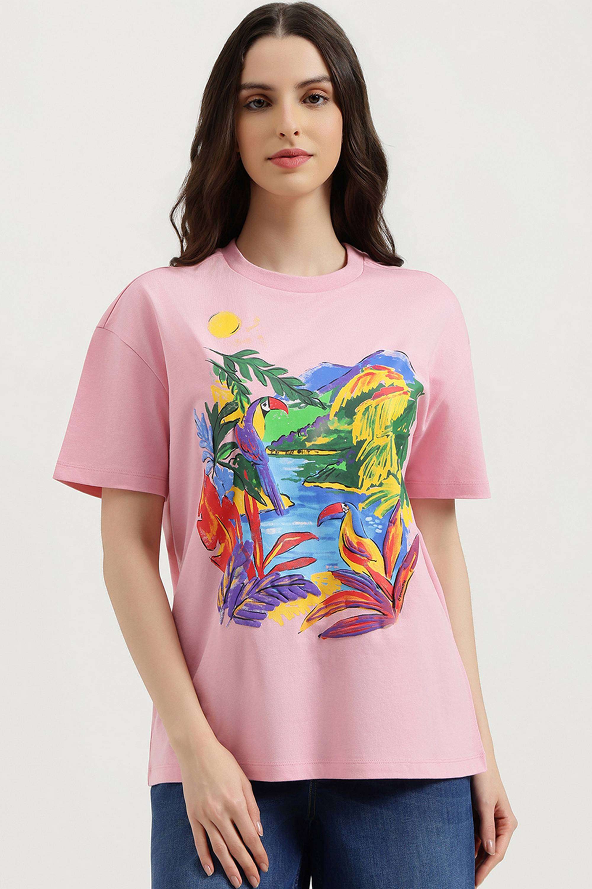 Solid-Cotton-Round-Neck-Women-s-Top