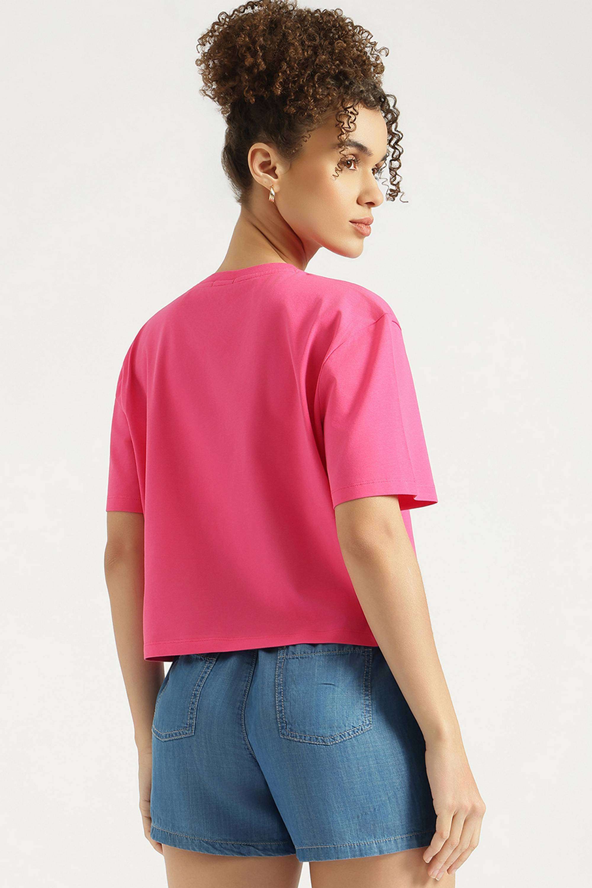 Solid-Blended-Fabric-Round-Neck-Women-s-Top