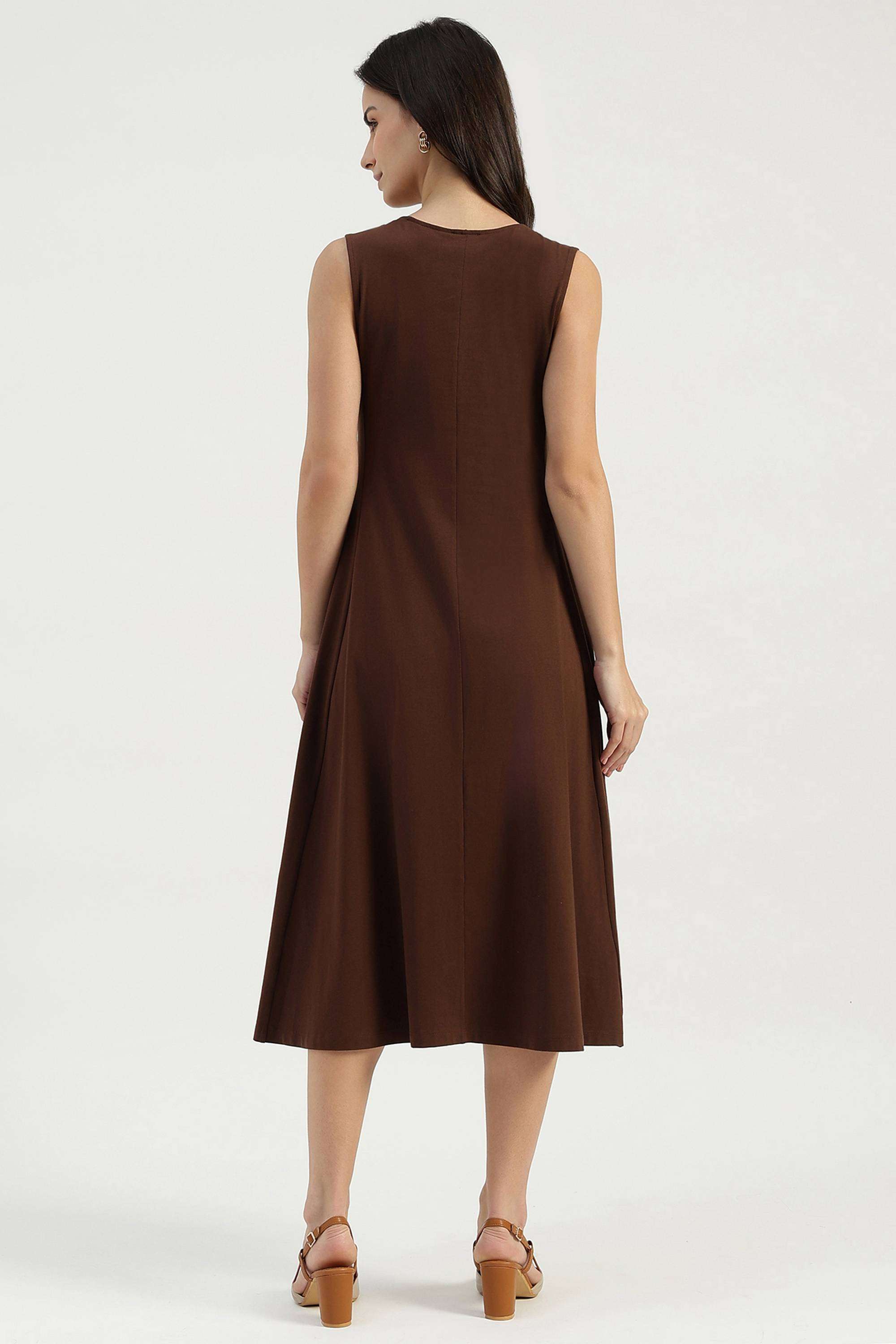 Solid-Round-Neck-Blended-Fabric-Women-Dress