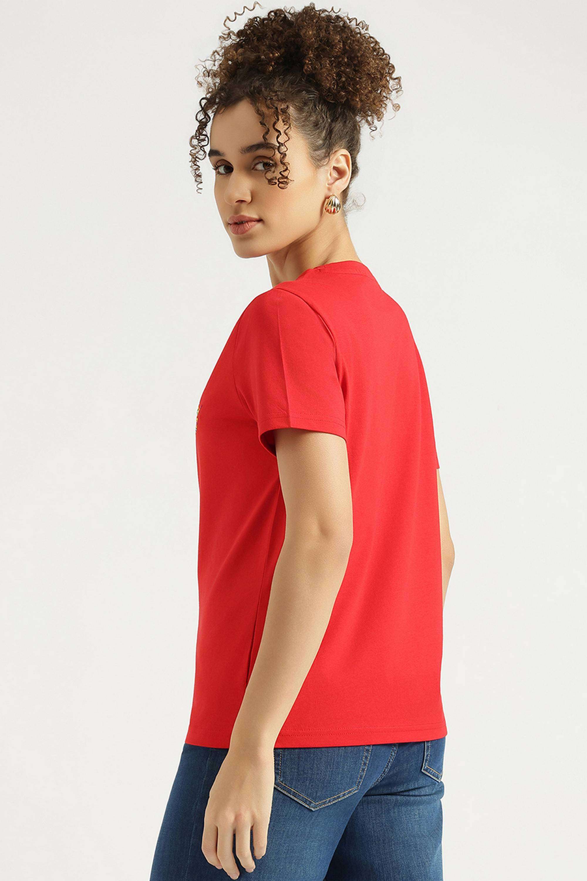 Solid-Cotton-Blend-Round-Neck-Women-s-Top