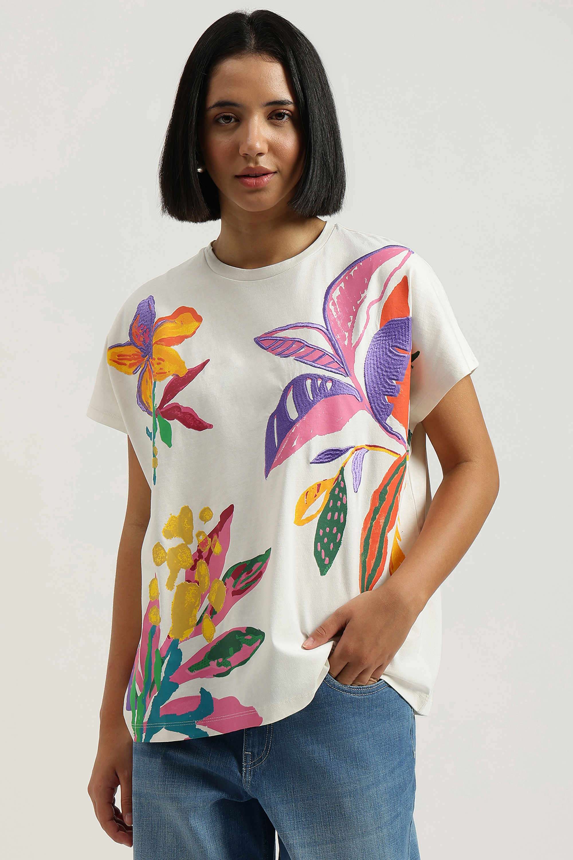 Solid-Cotton-Round-Neck-Women-s-Top
