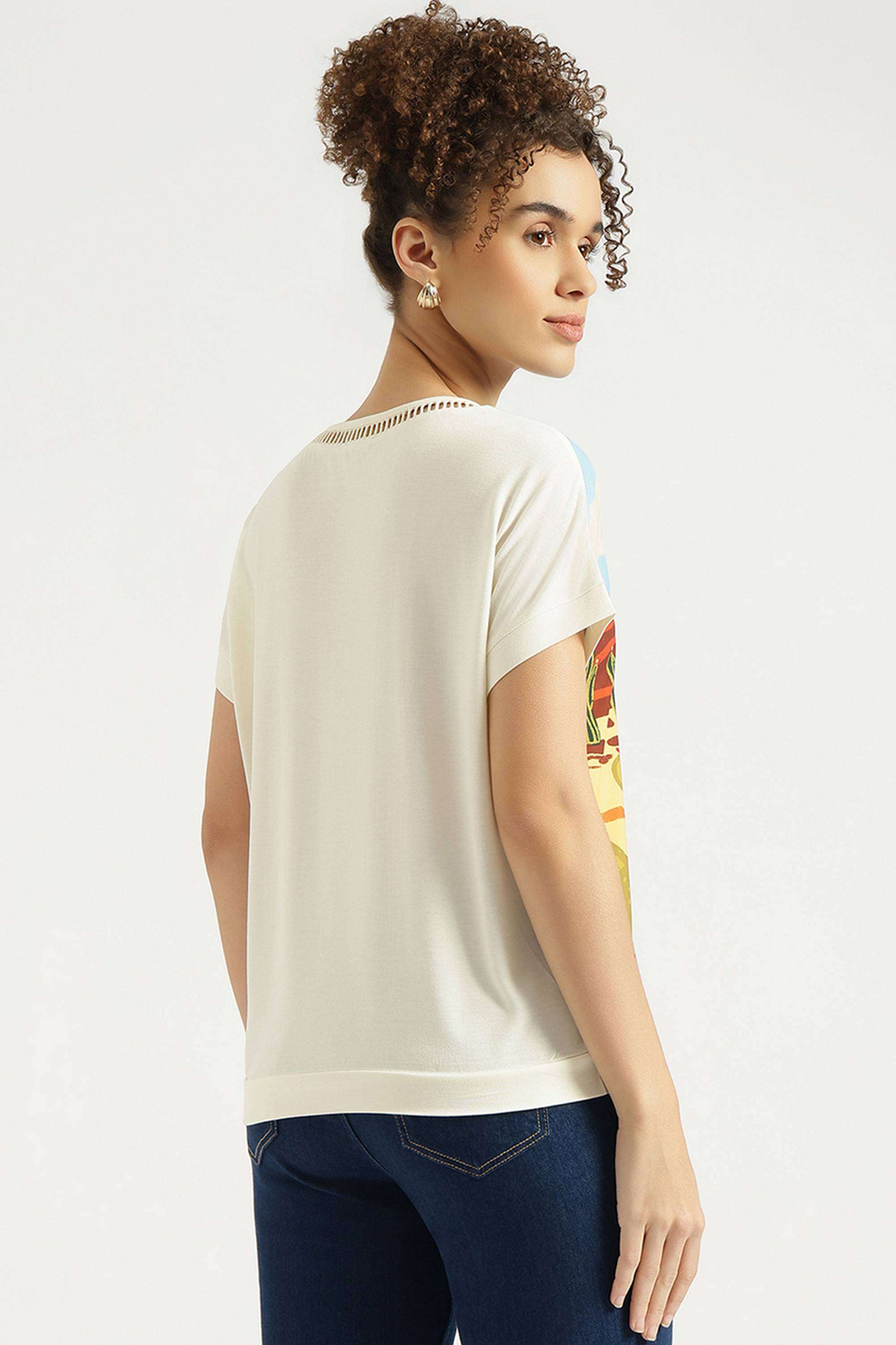Printed-Blended-Fabric-Round-Neck-Women-s-Top
