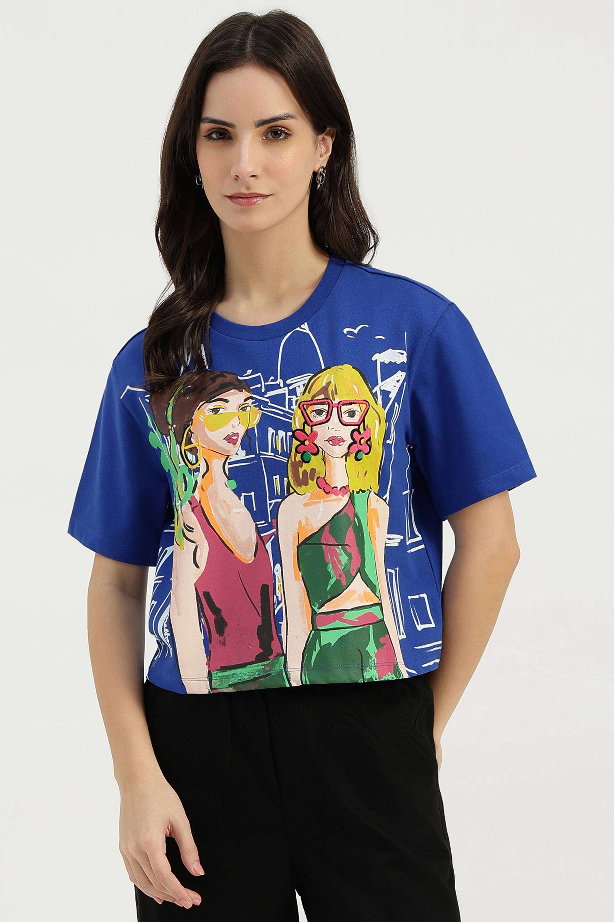 Solid-Blended-Fabric-Round-Neck-Women-s-Top