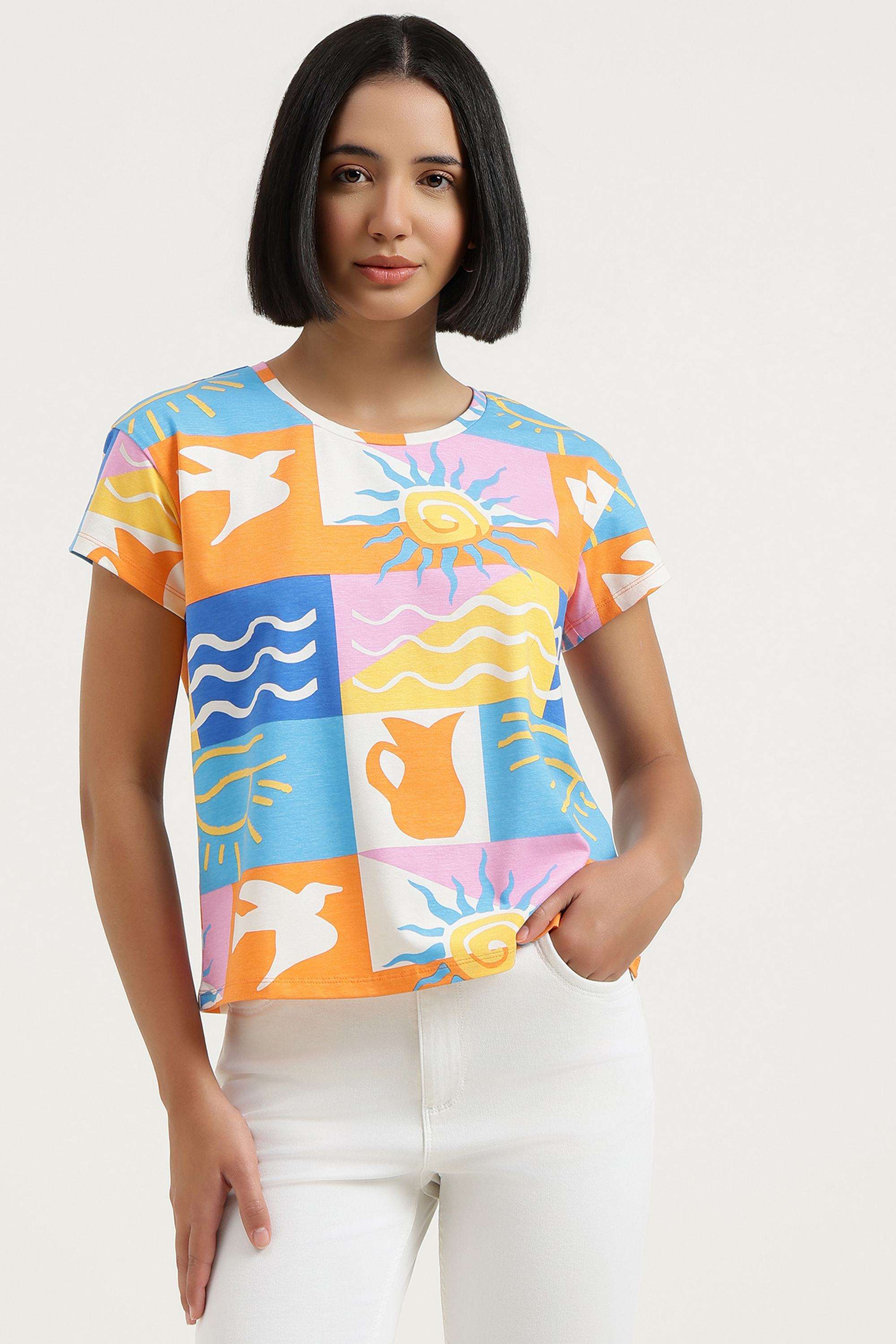 Printed-Cotton-Round-Neck-Women-s-Top