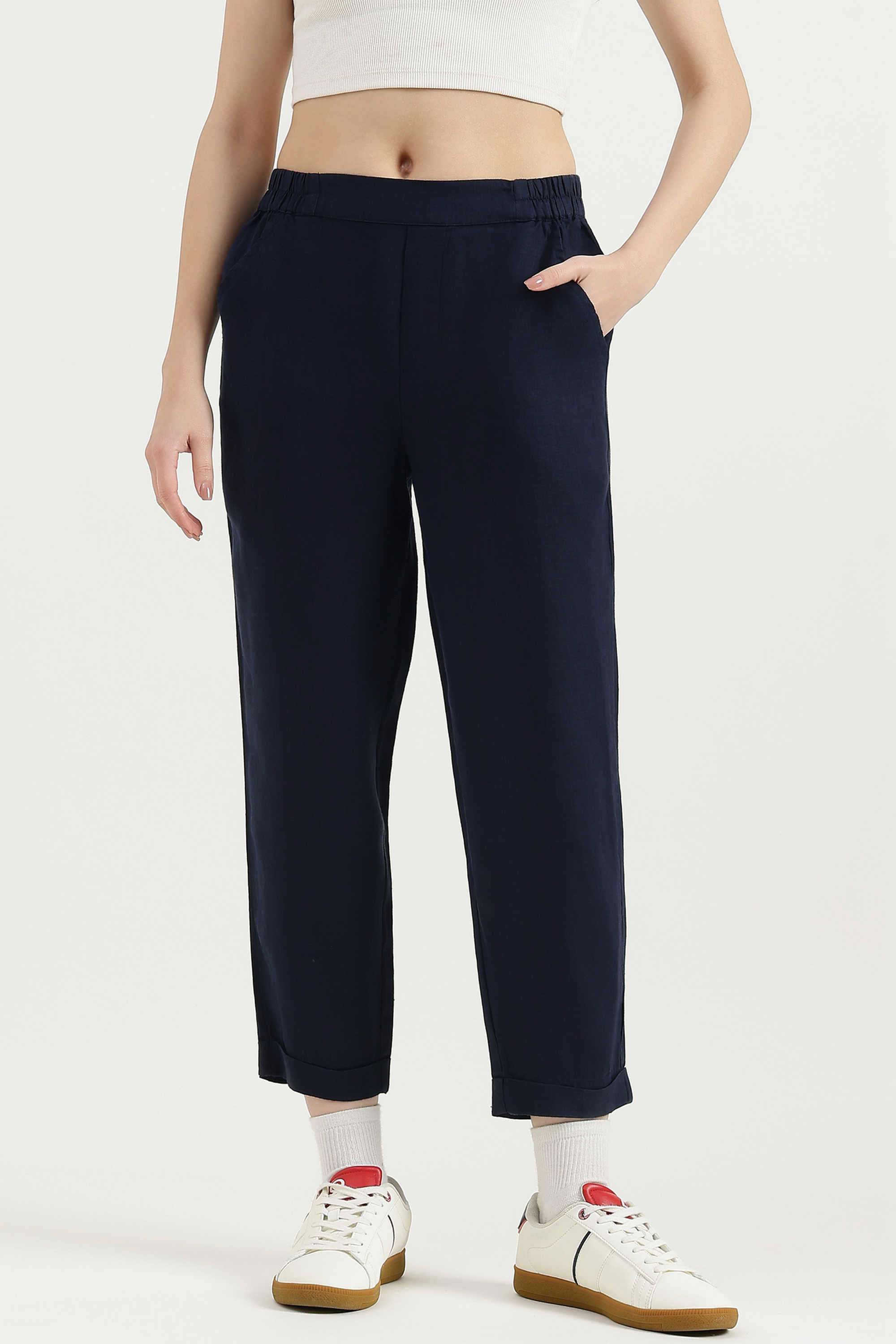 Solid-Straight-Fit-Linen-Women-s-Casual-Wear-Trousers