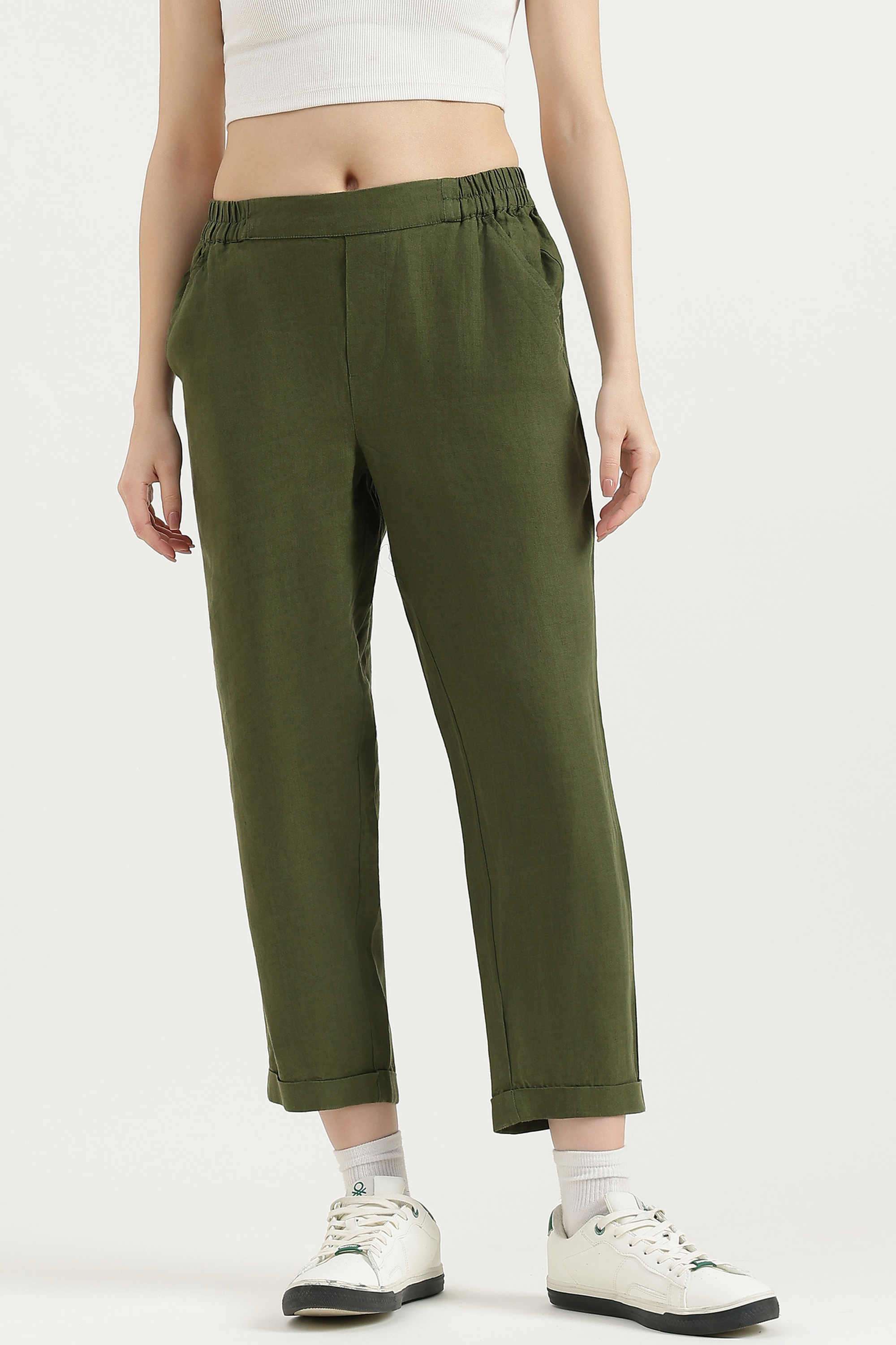 Solid-Straight-Fit-Linen-Women-s-Casual-Wear-Trousers