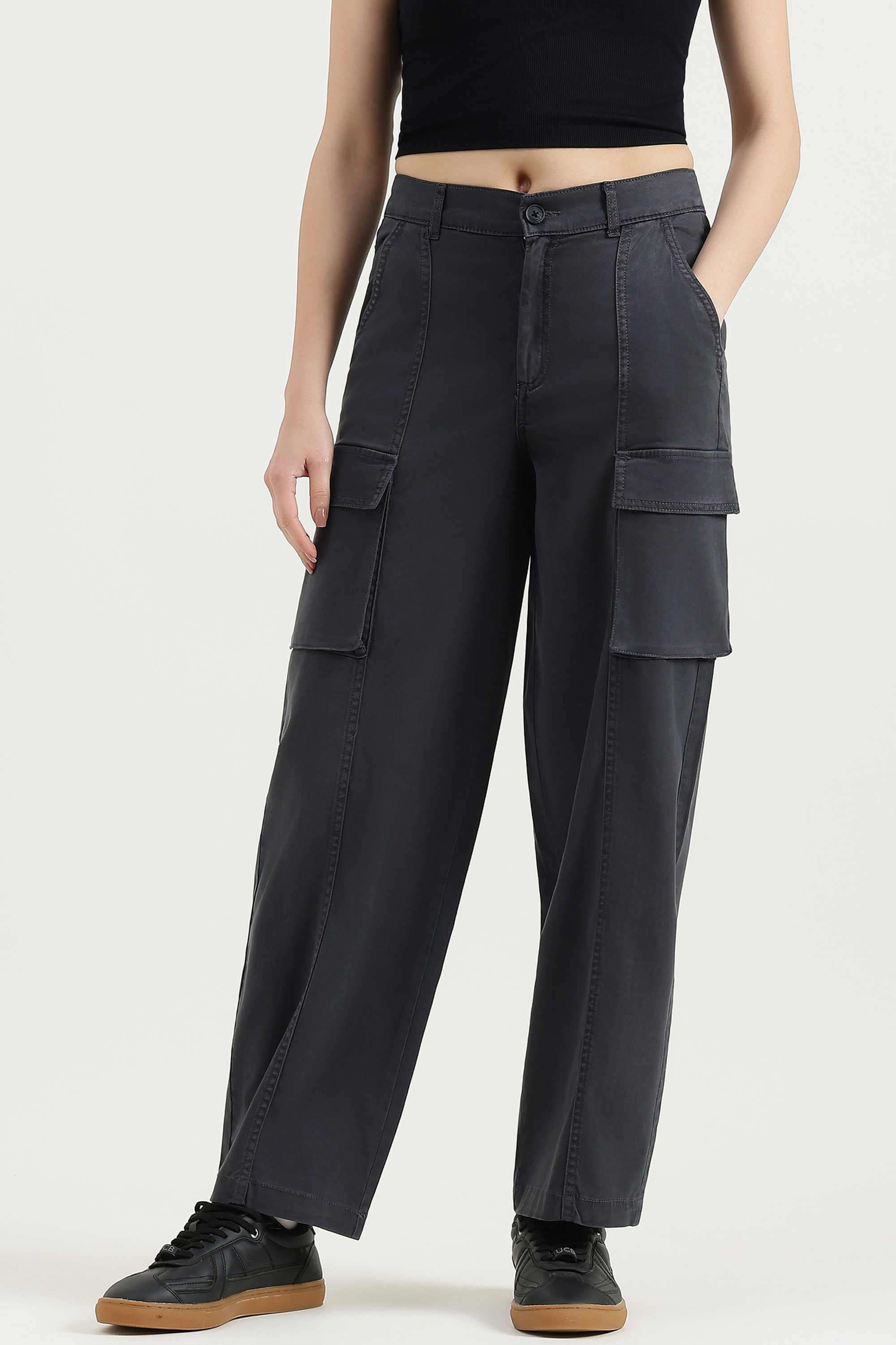 united colors of benetton Solid Straight Fit Blended Fabric Women's Casual Wear Trousers-picture-19
