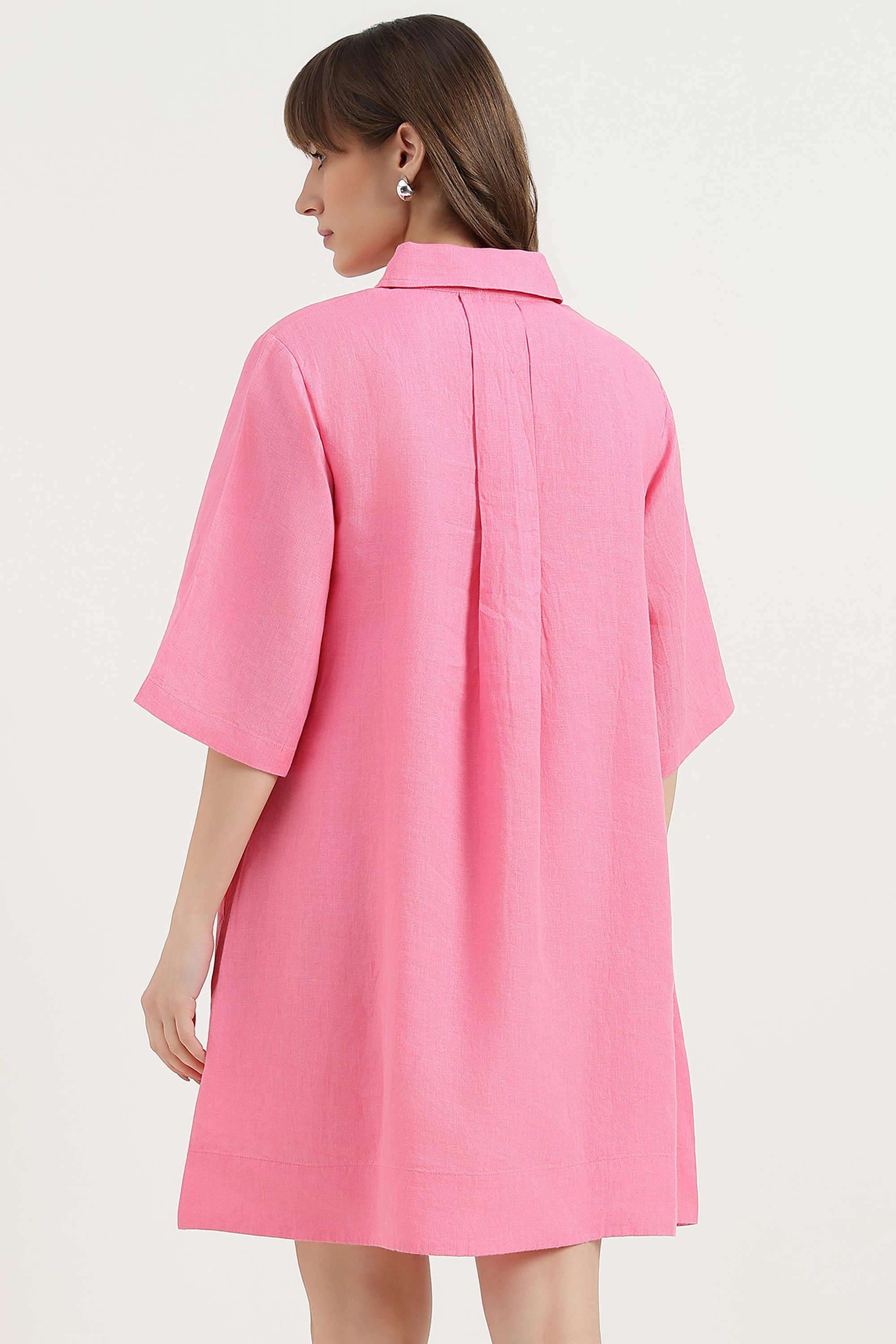 Solid-Collared-Linen-Women-Dress