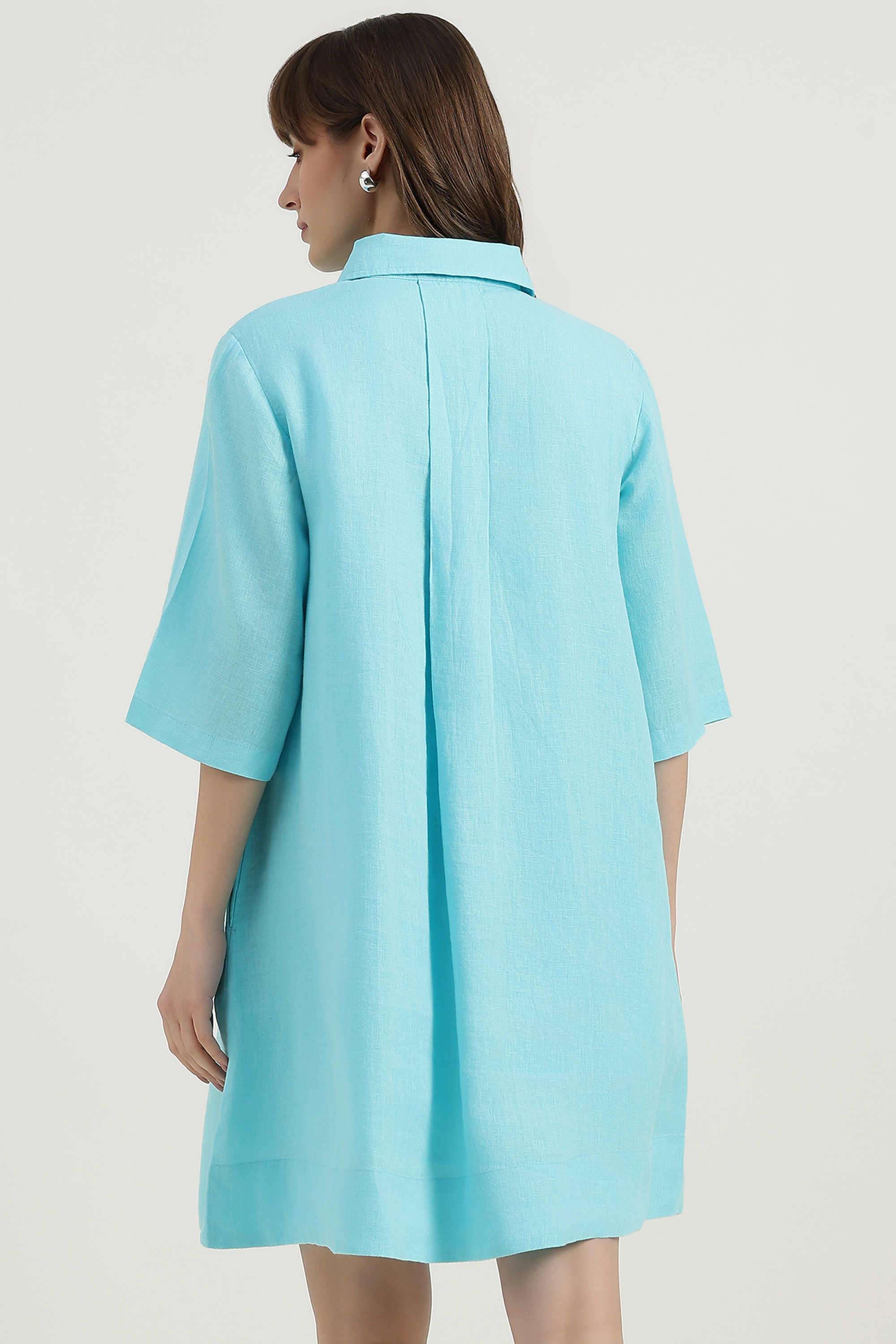 Solid-Collared-Linen-Women-Dress