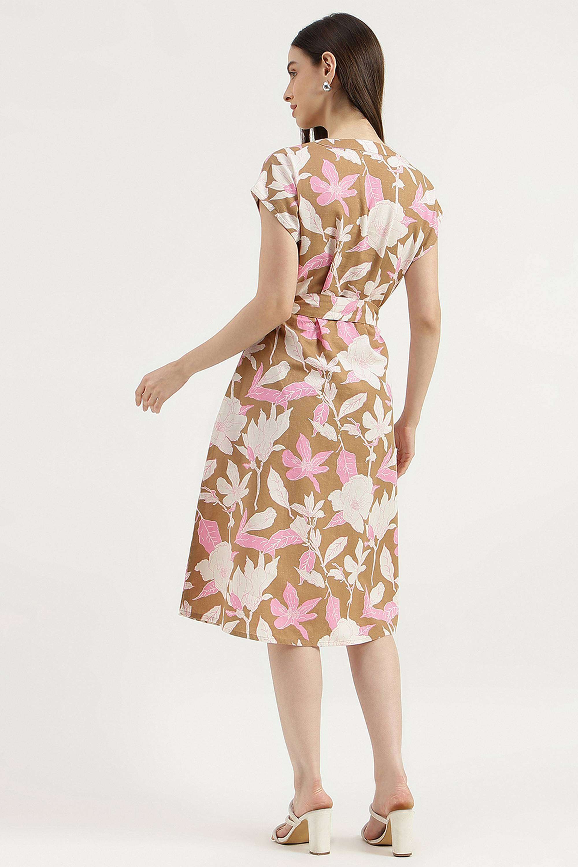 Printed-Collared-Blended-Fabric-Women-Dress