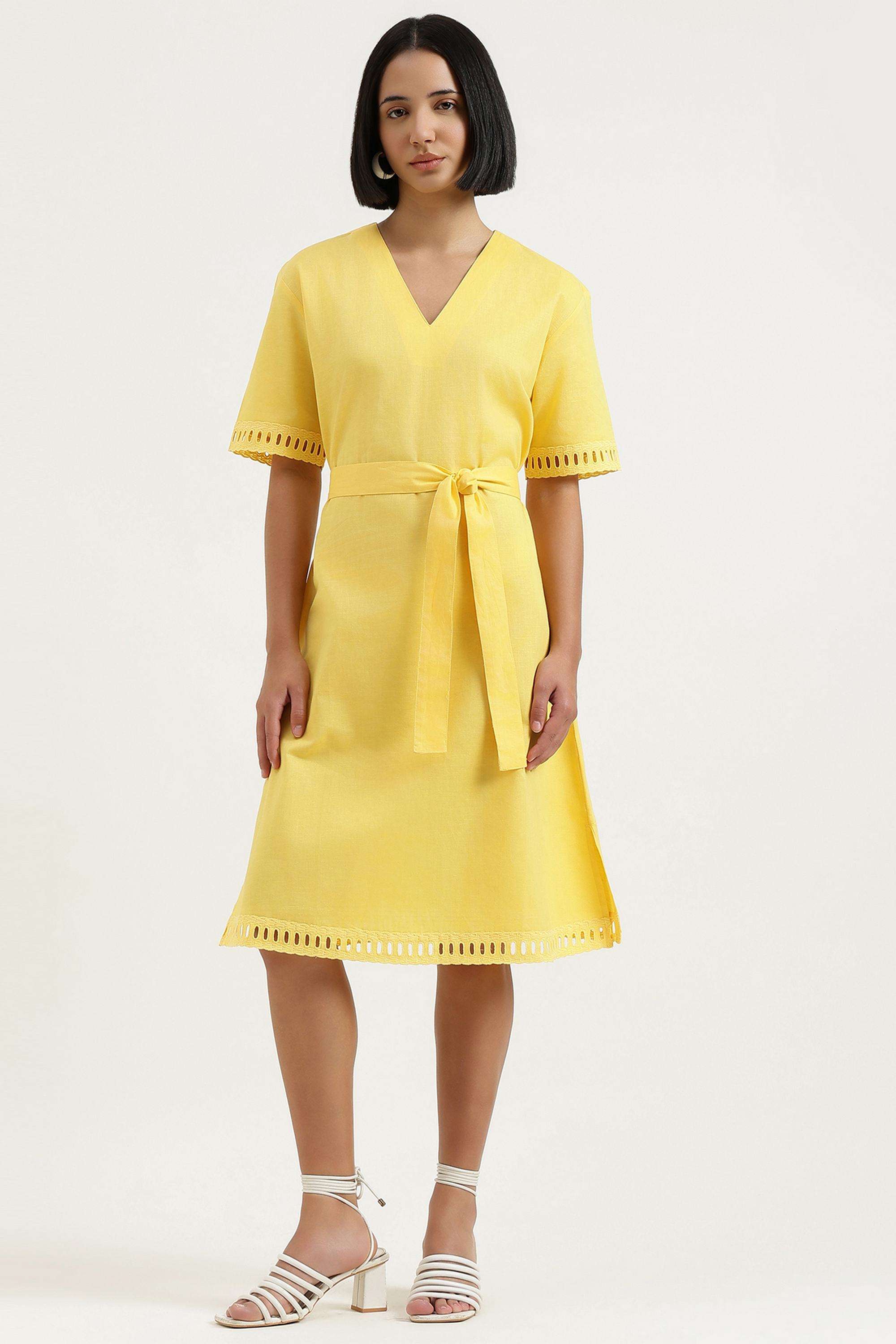 Solid-Cotton-V-Neck-Women-s-Dress