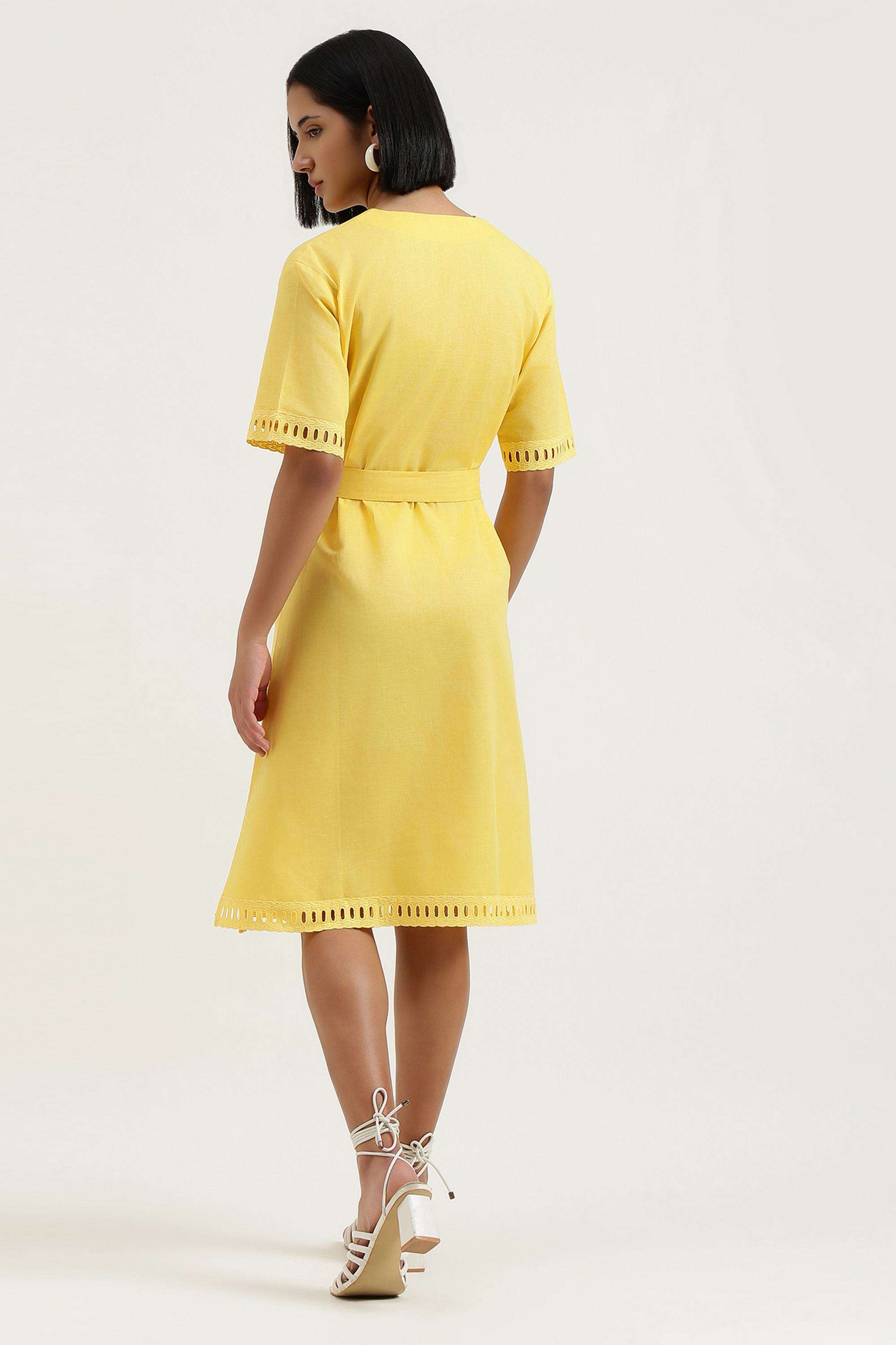Solid-Cotton-V-Neck-Women-s-Dress