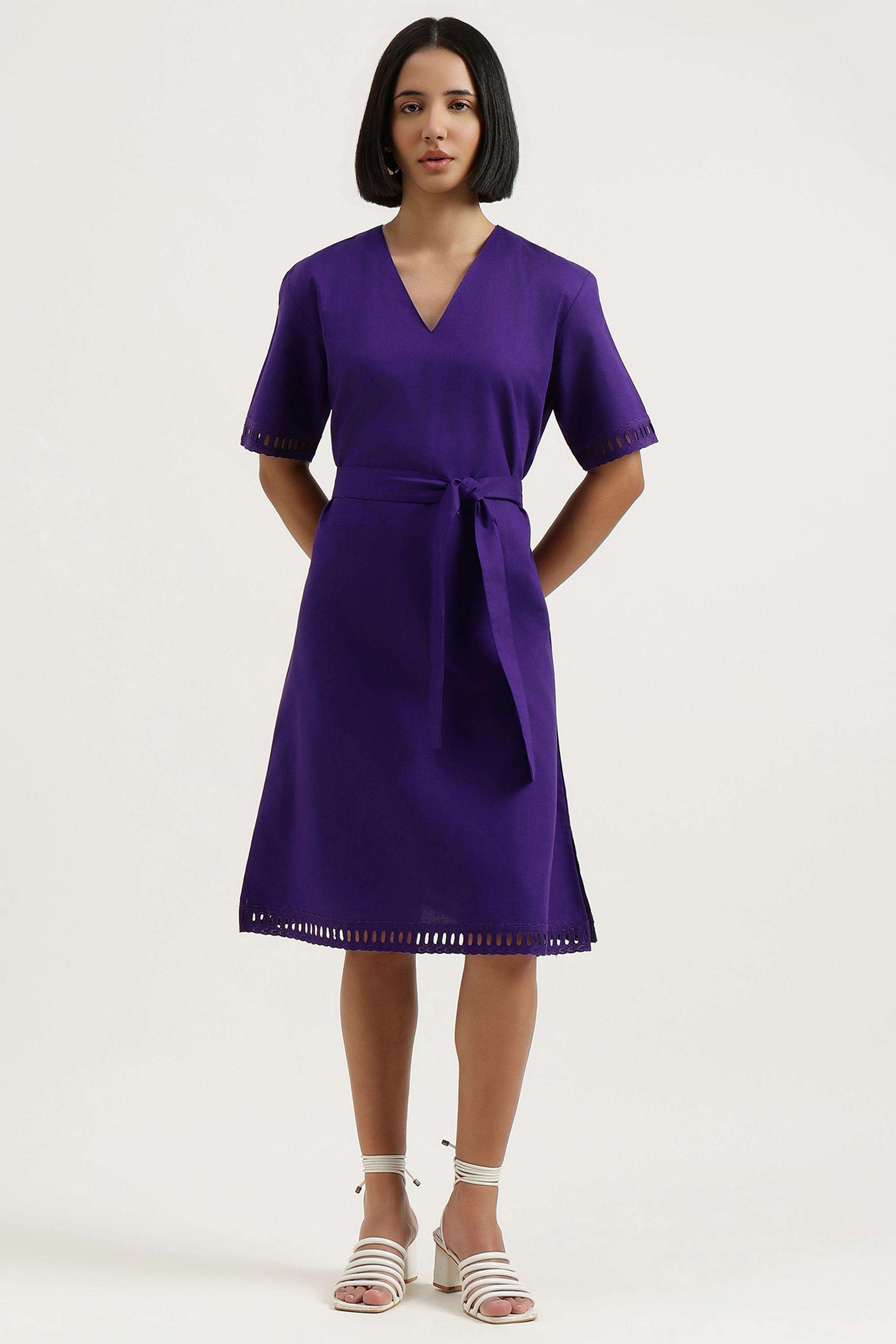 Solid-V-Neck-Cotton-Women-Dress