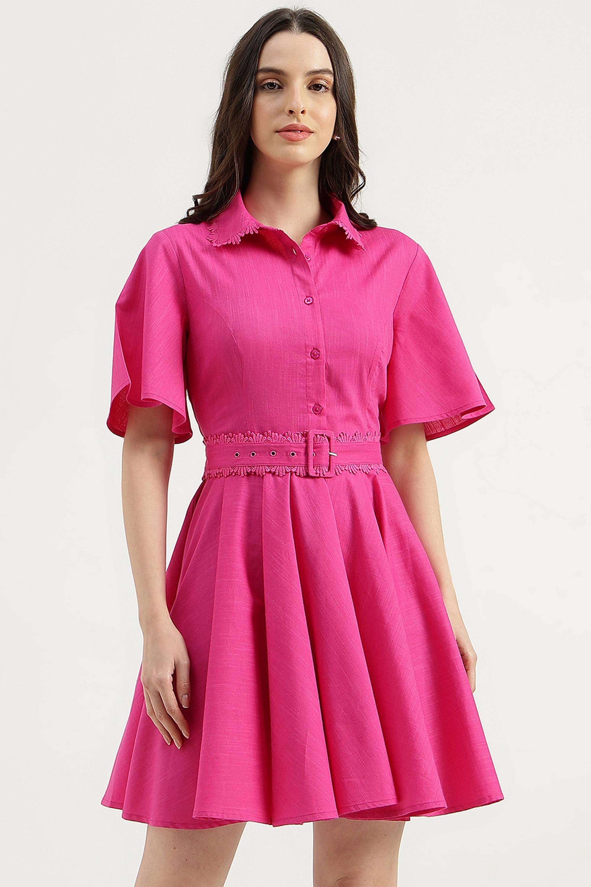 Solid-Collared-Cotton-Blend-Women-Dress