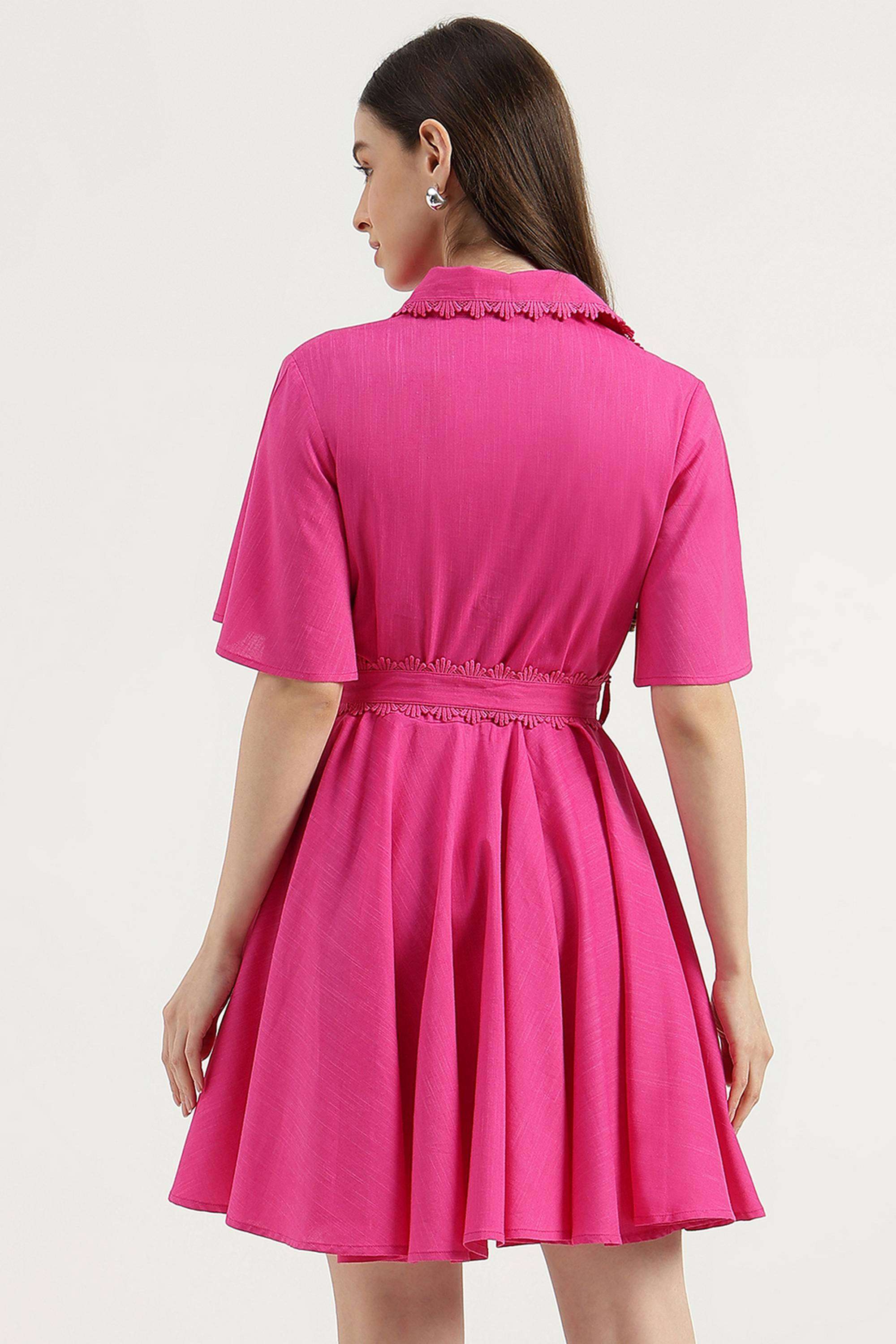 Solid-Collared-Cotton-Blend-Women-Dress