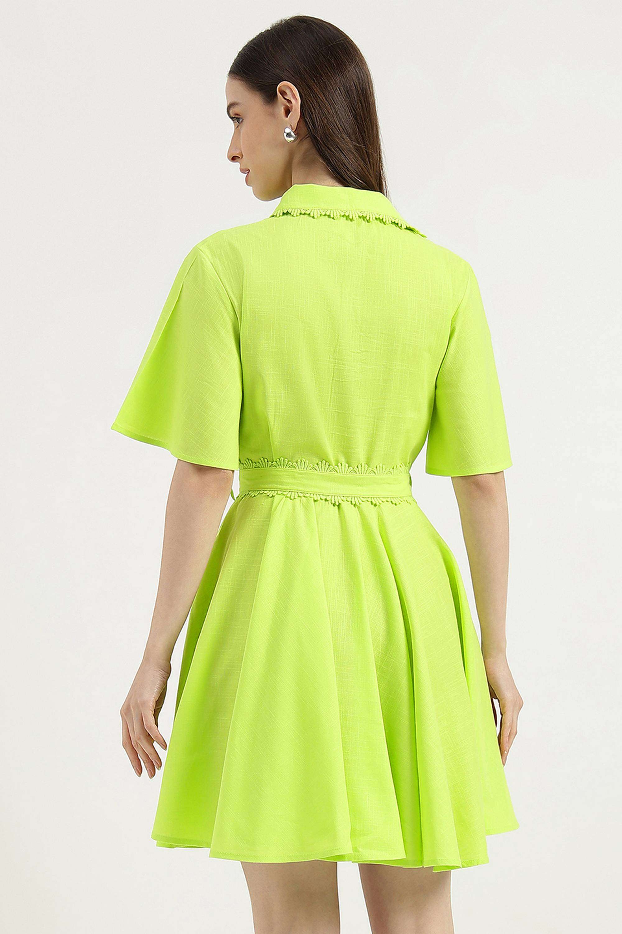 Solid-Collared-Cotton-Blend-Women-Dress