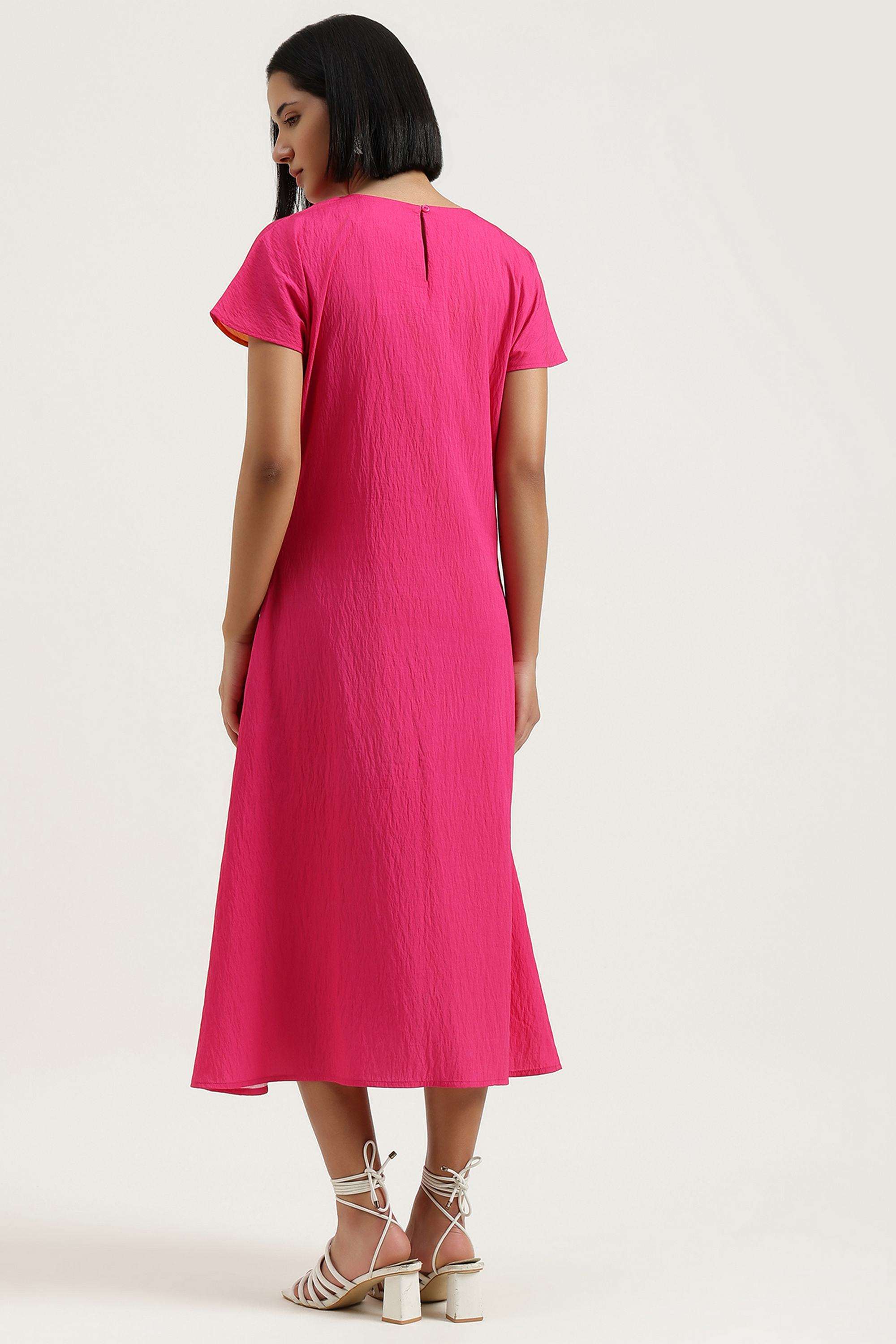 Printed-Blended-Fabric-Round-Neck-Women-s-Dress
