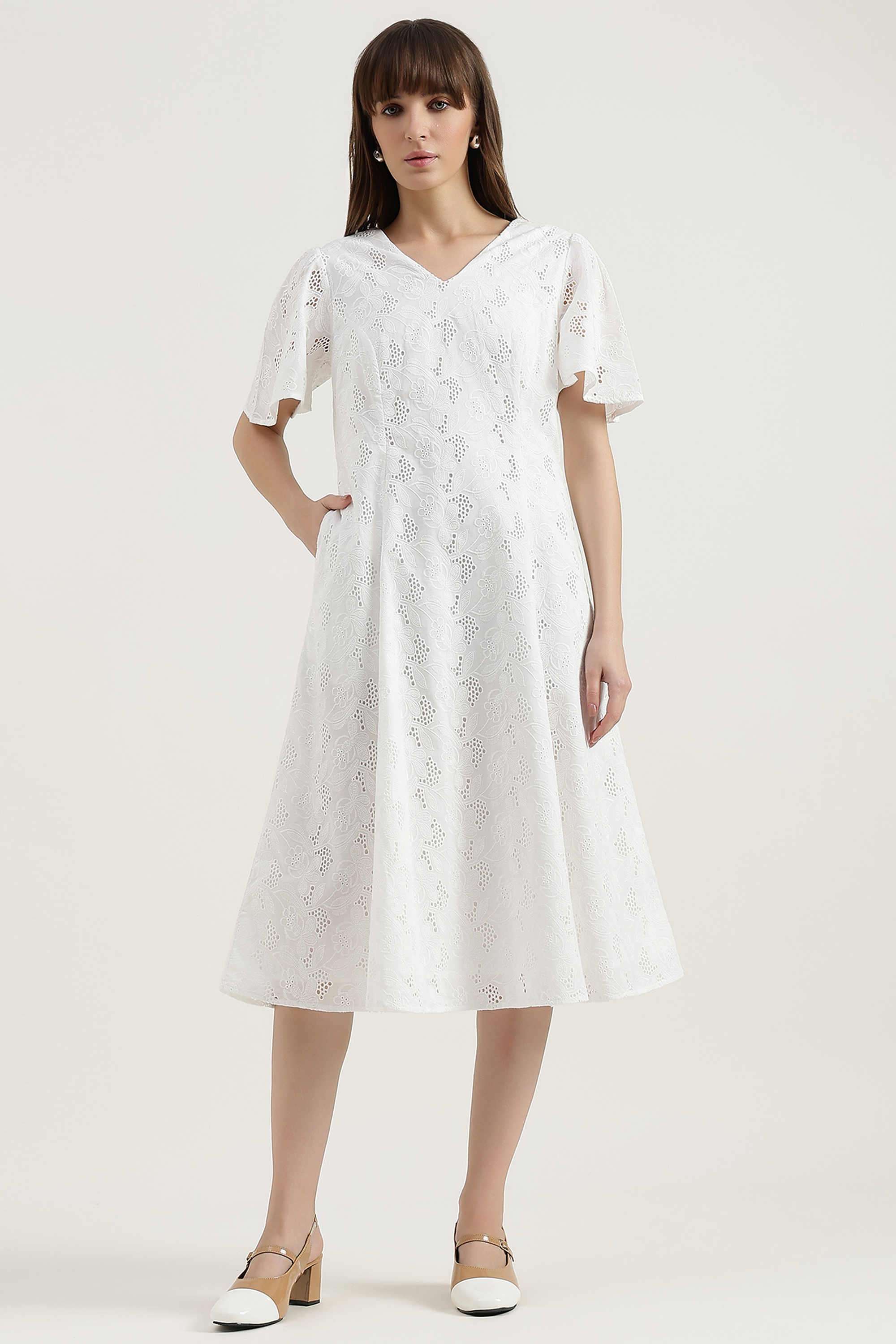 Solid-Cotton-V-Neck-Women-s-Dress