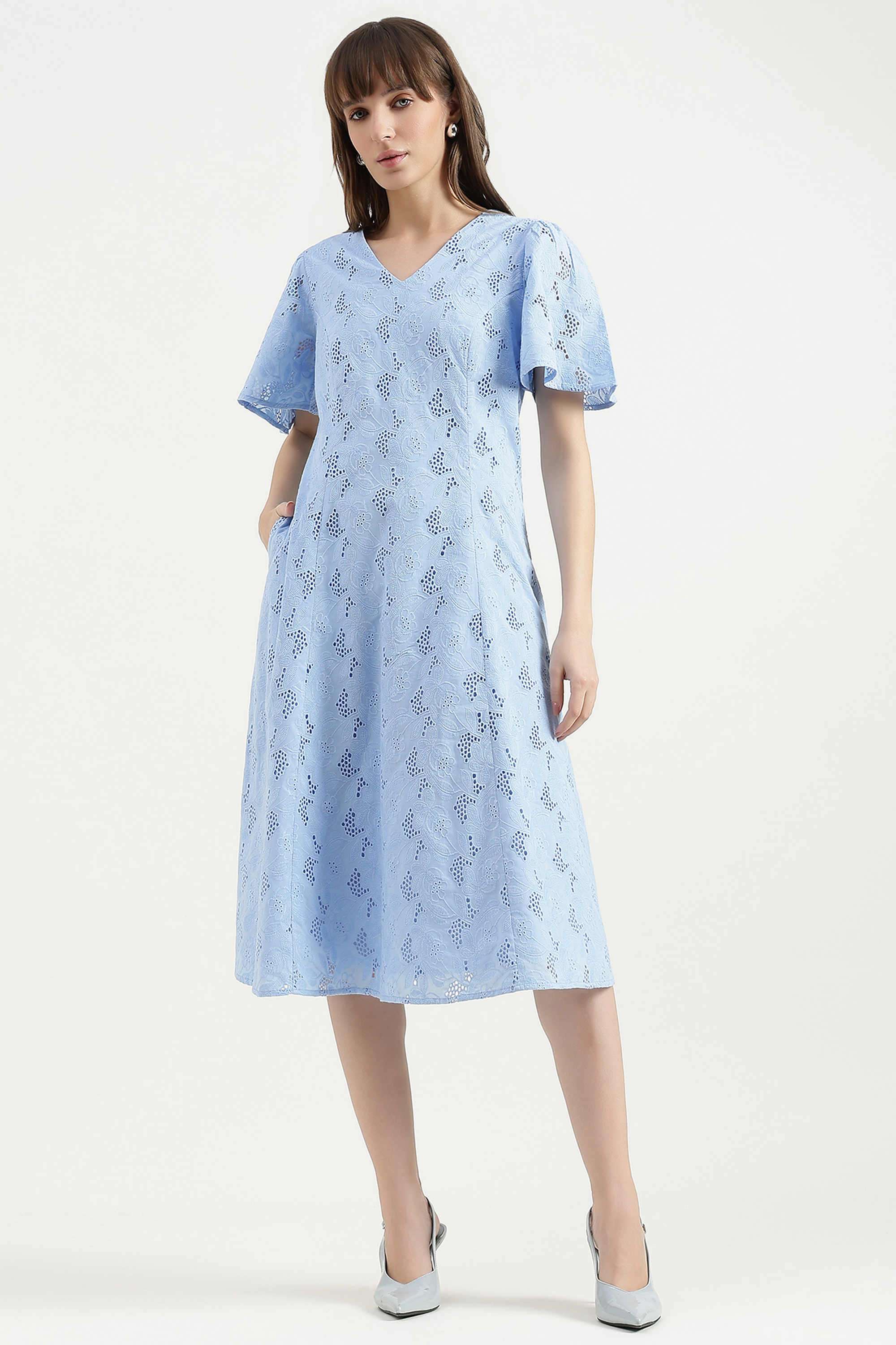 Solid-Cotton-V-Neck-Women-s-Dress