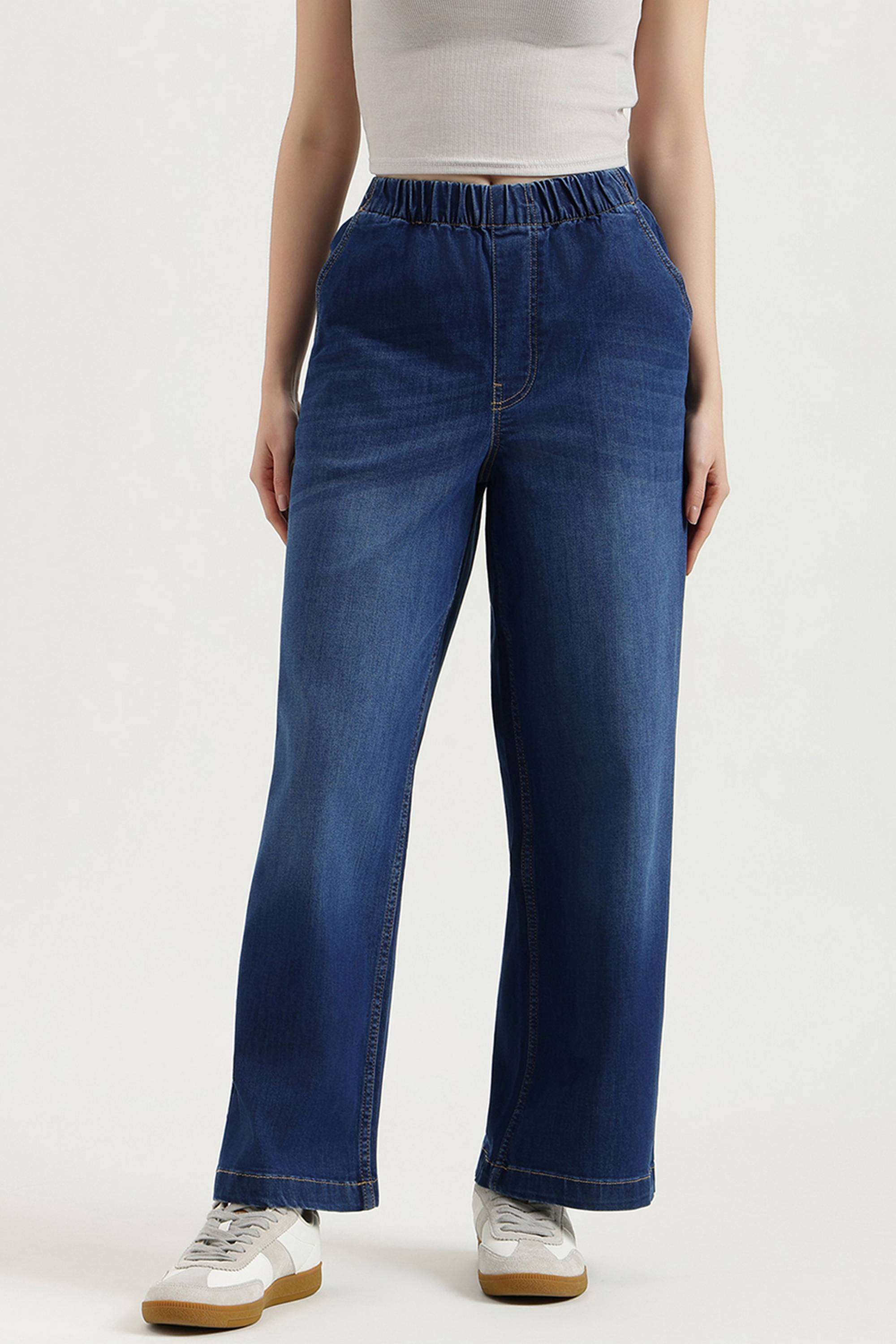 Solid-Relaxed-Fit-Blended-Fabric-Women-s-Casual-Wear-Jeans