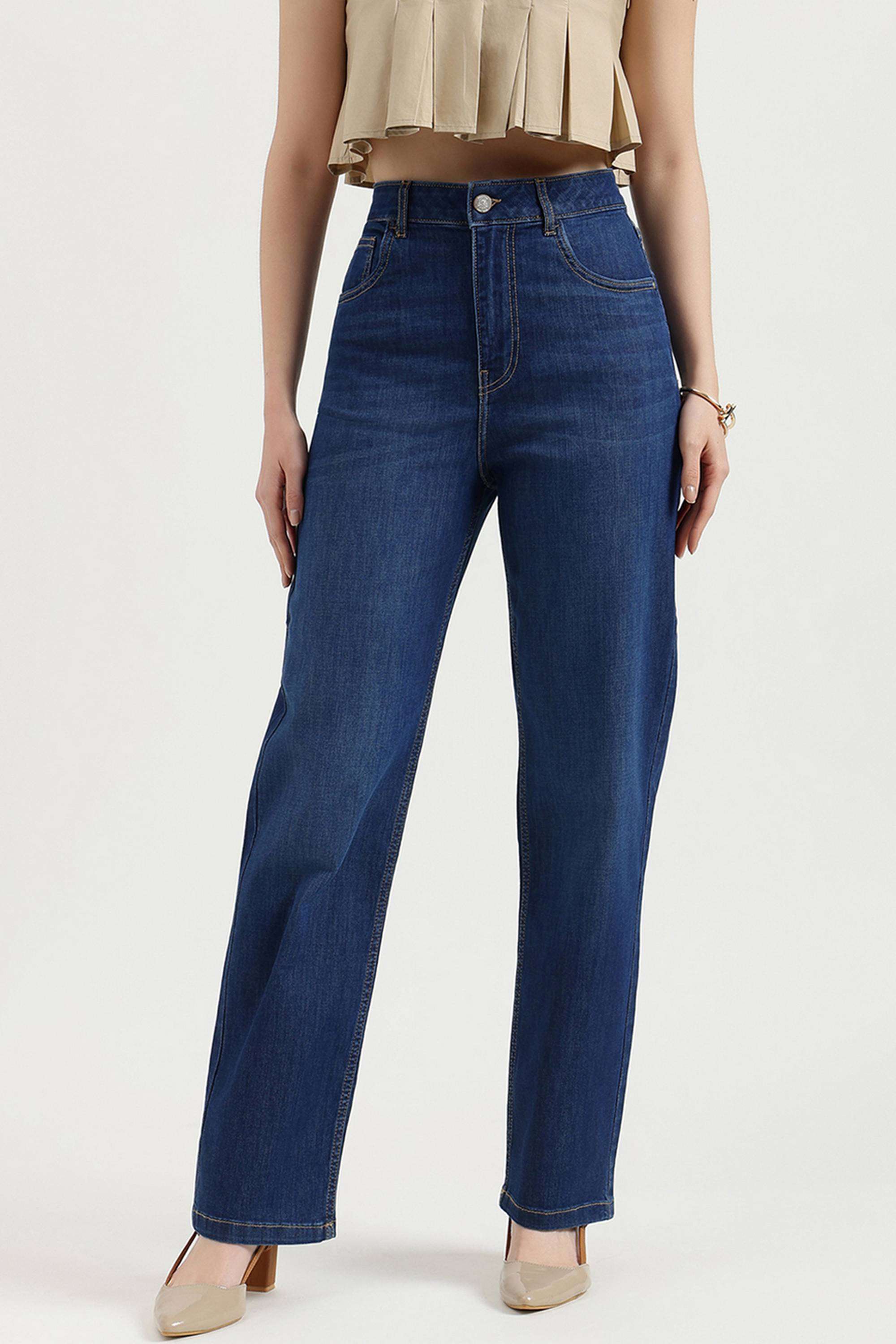 Solid-Straight-Fit-Blended-Fabric-Women-s-Casual-Wear-Jeans