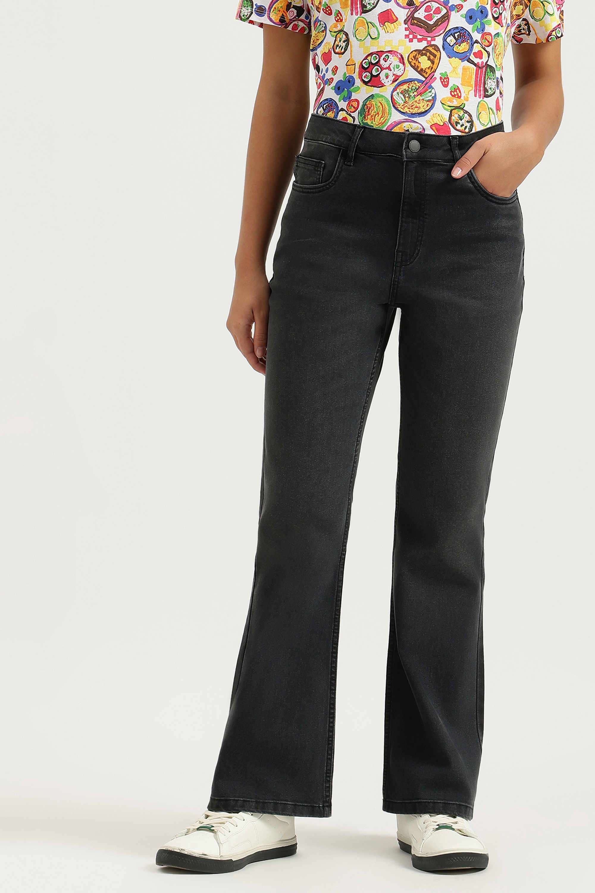 Solid-Blended-Fabric-Bootcut-Fit-Women-s-Jeans