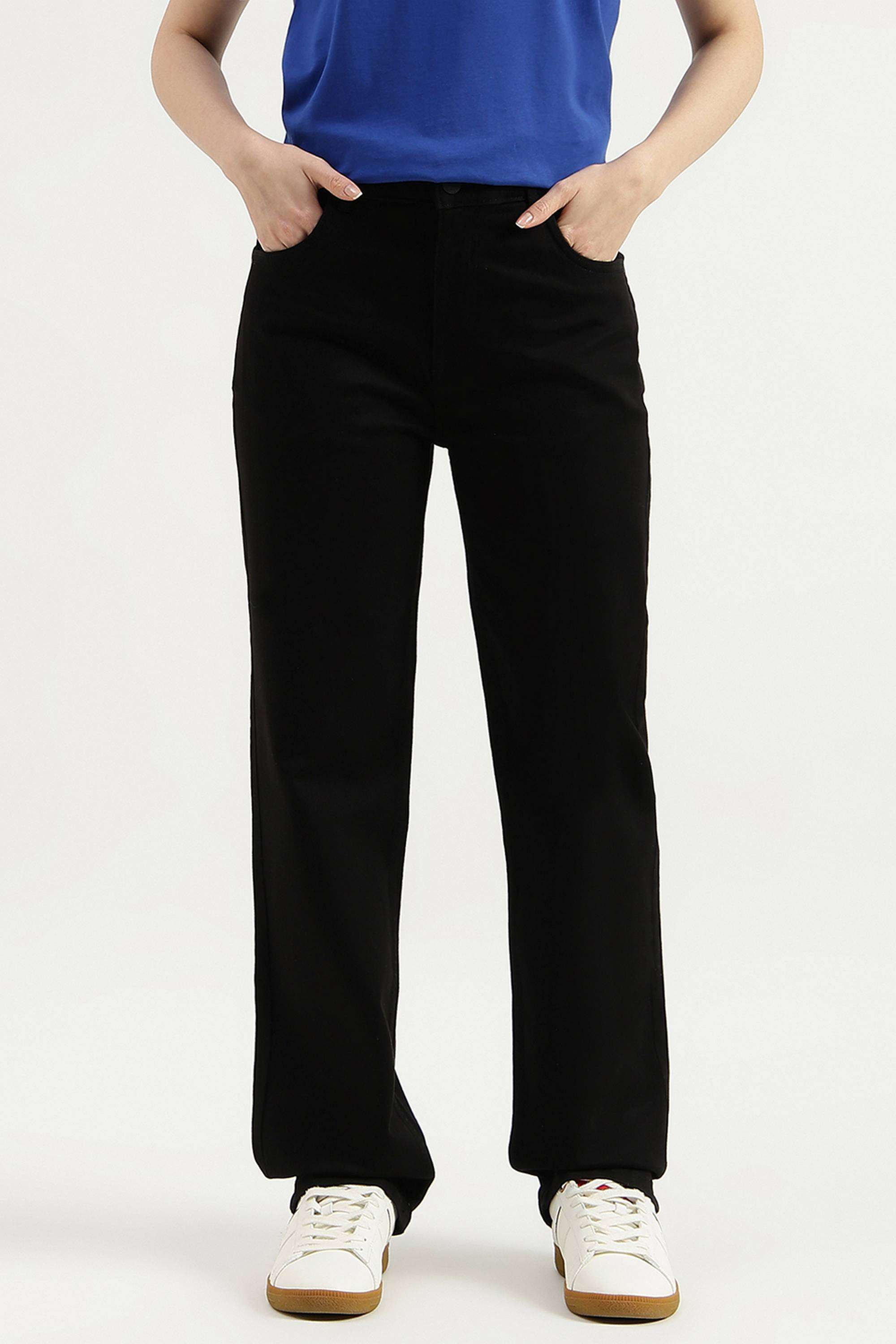 Solid-Straight-Fit-Blended-Fabric-Women-s-Casual-Wear-Jeans