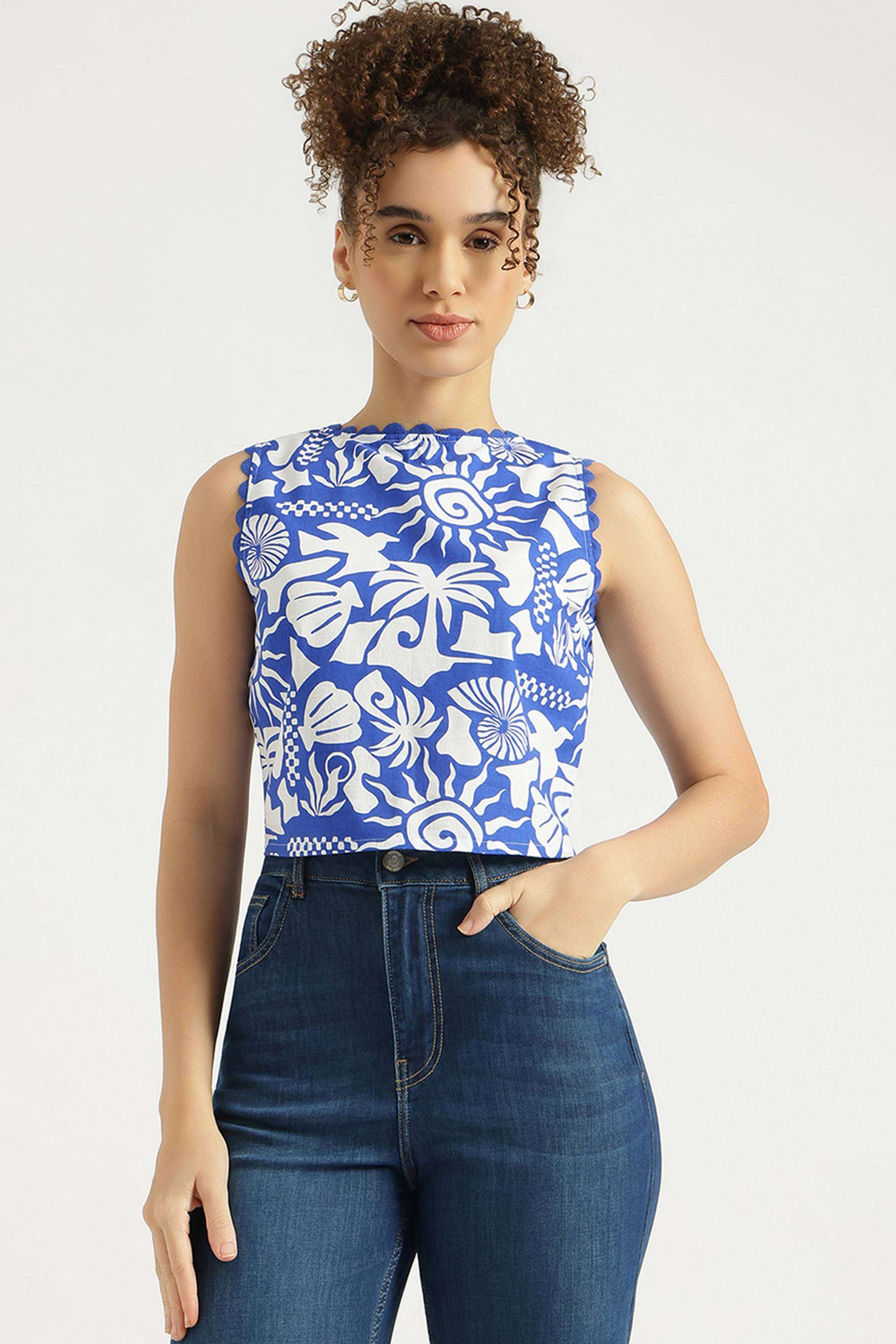 united colors of benetton Printed Cotton Blend Round Neck Women's Top-picture-20