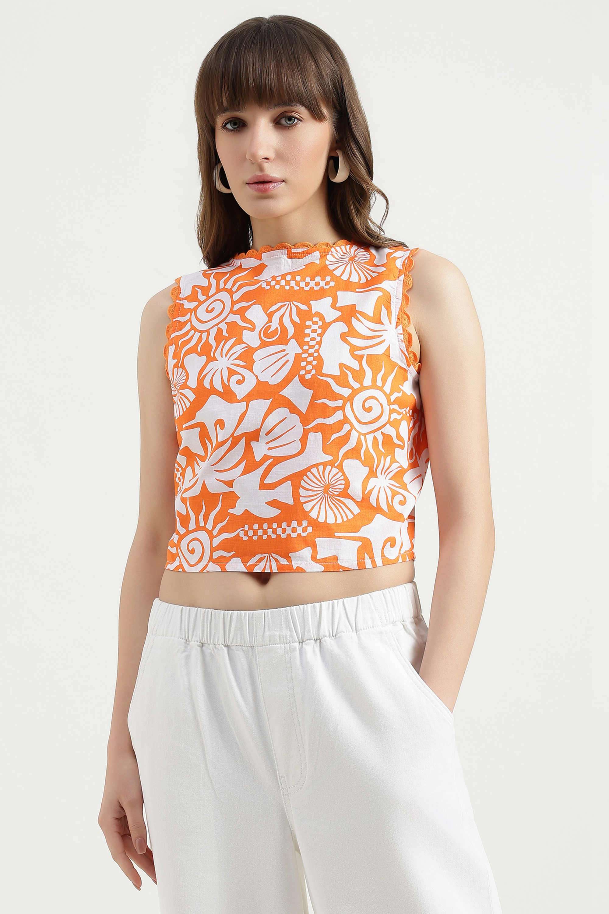 united colors of benetton Printed Cotton Round Neck Women's Top-picture-33