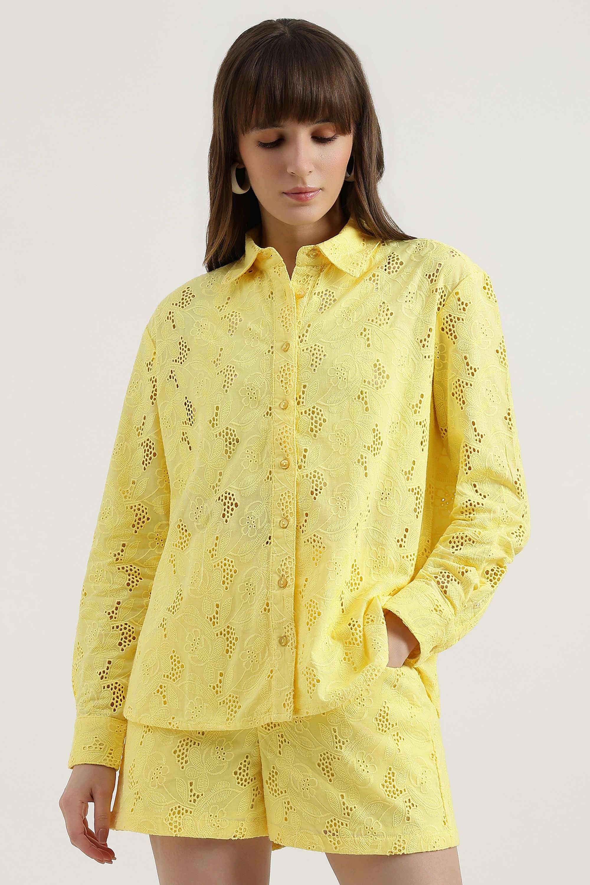 Solid-Cotton-Collared-Women-s-Shirt