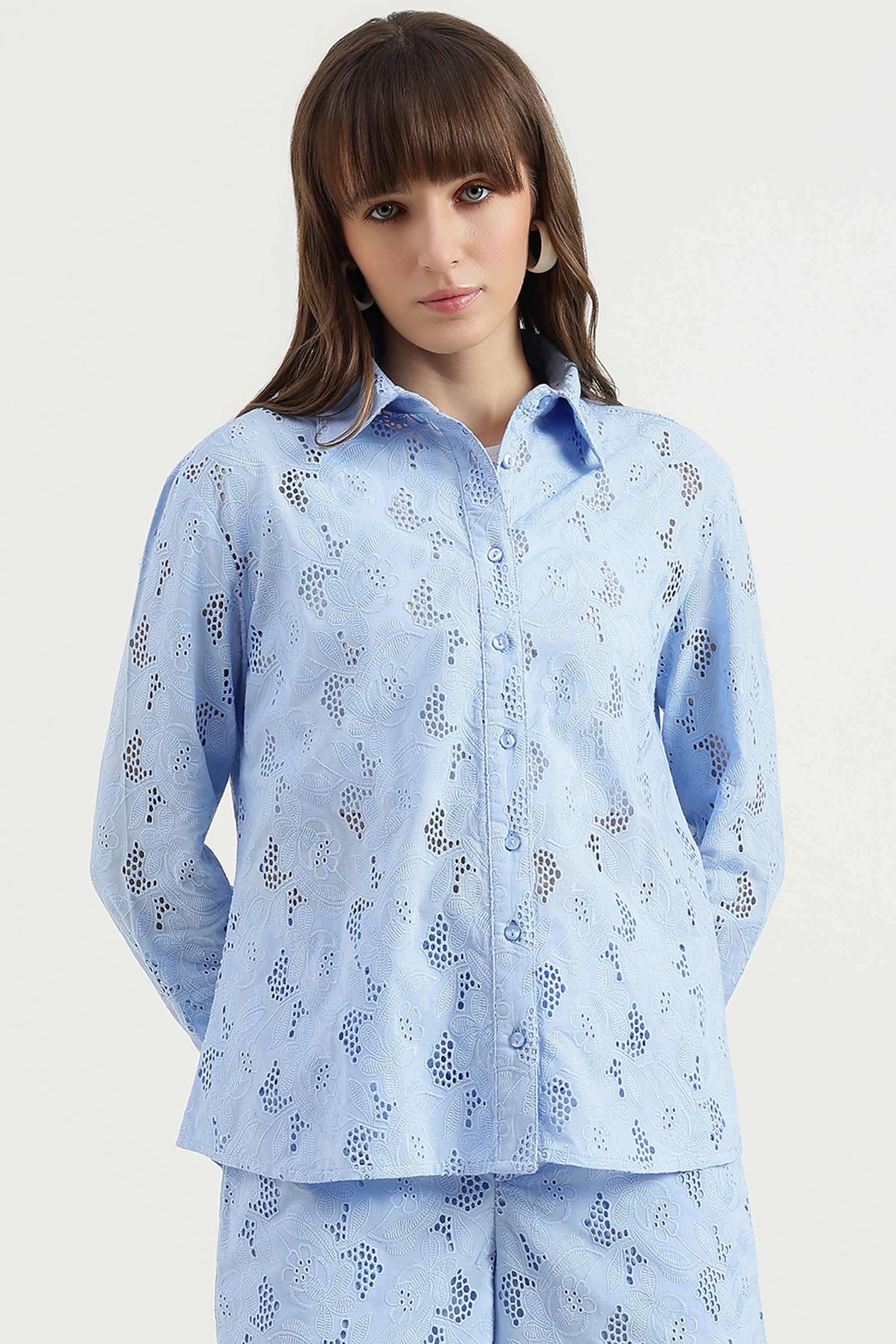 Solid-Cotton-Collared-Women-s-Shirt