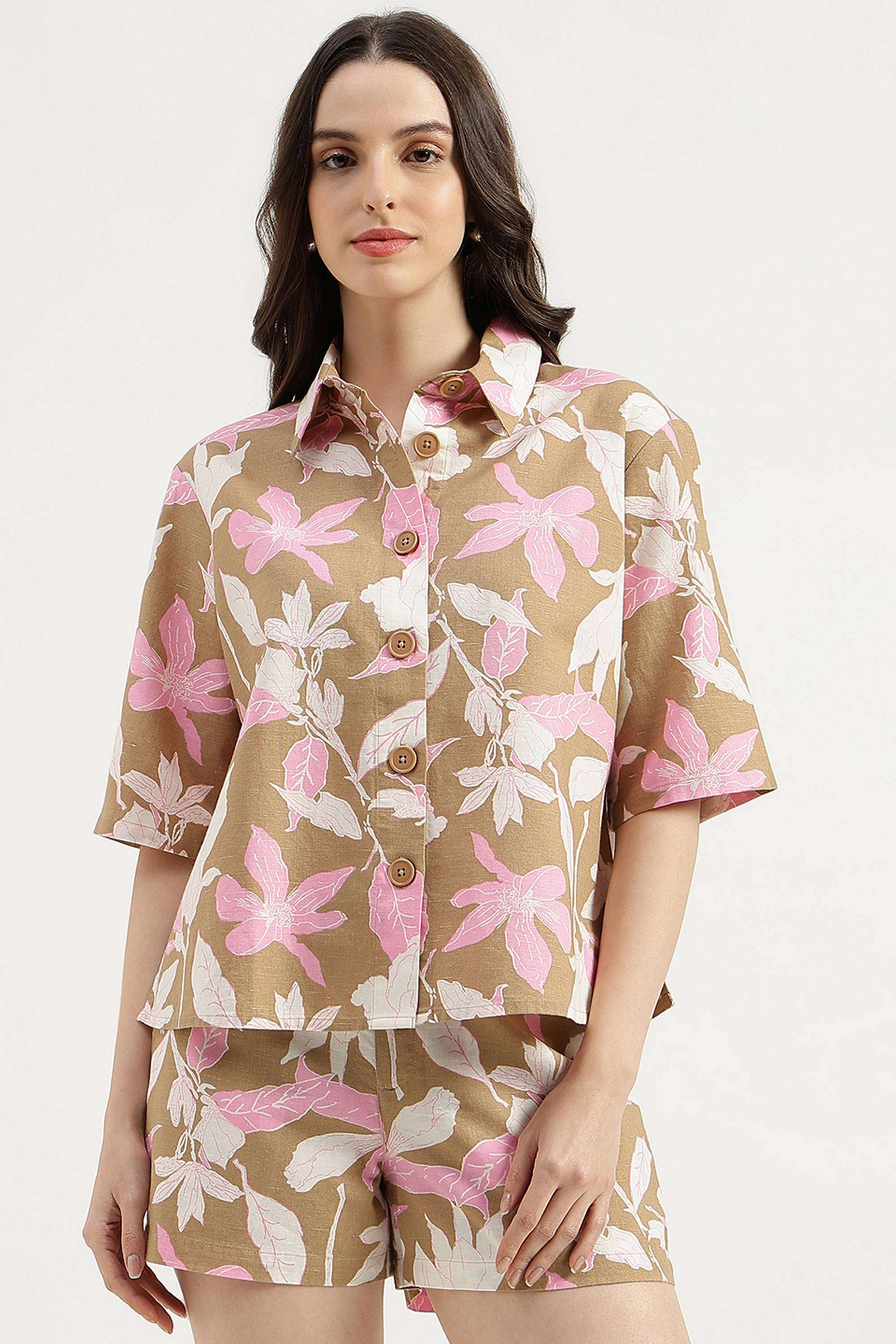 Printed-Blended-Fabric-Collared-Women-s-Shirt