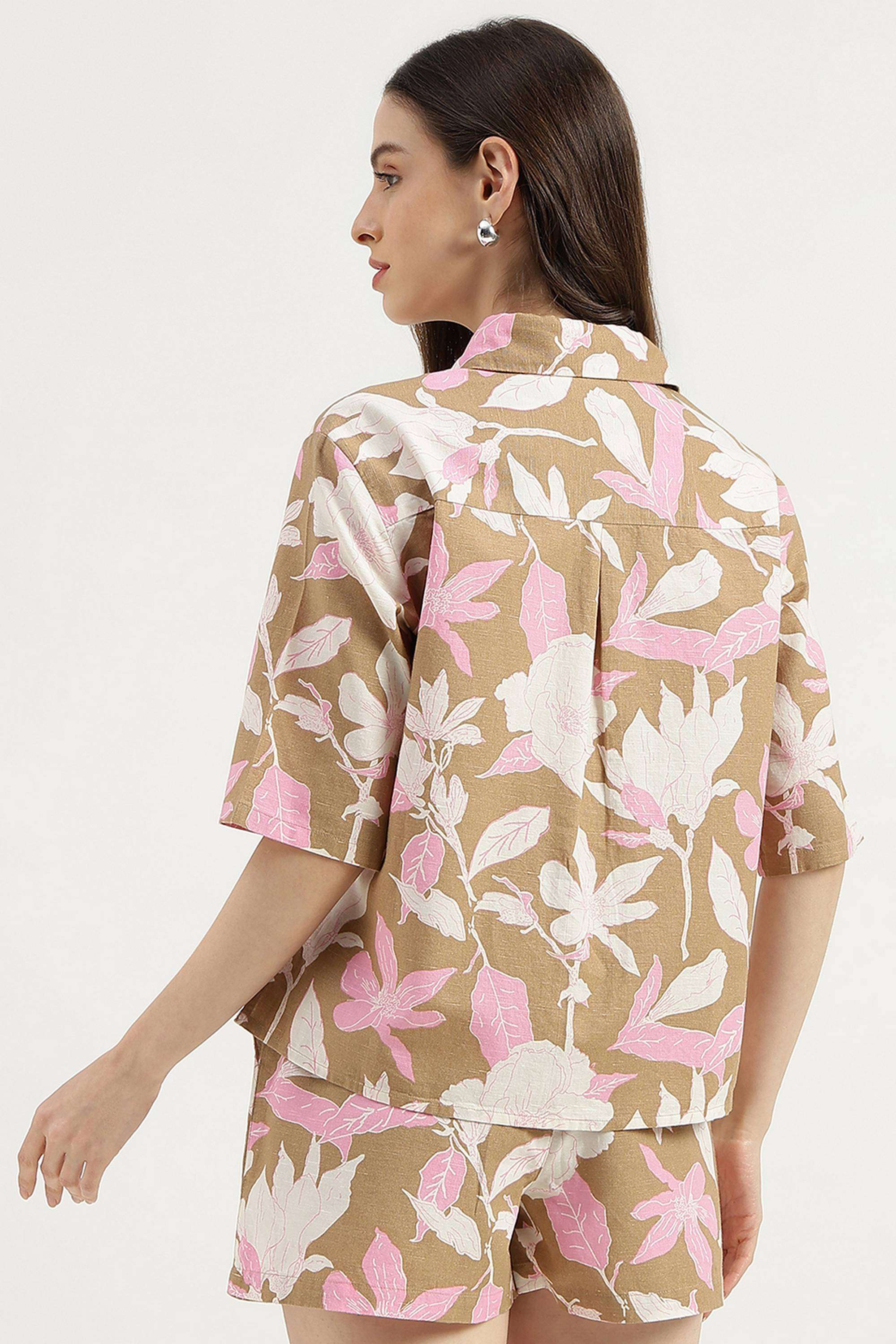 Printed-Blended-Fabric-Collared-Women-s-Shirt