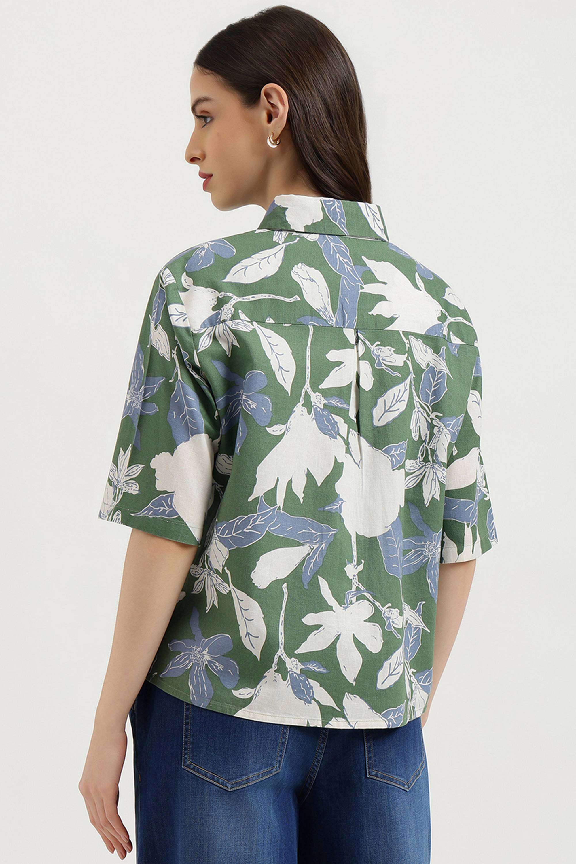 Printed-Blended-Fabric-Collared-Women-s-Shirt