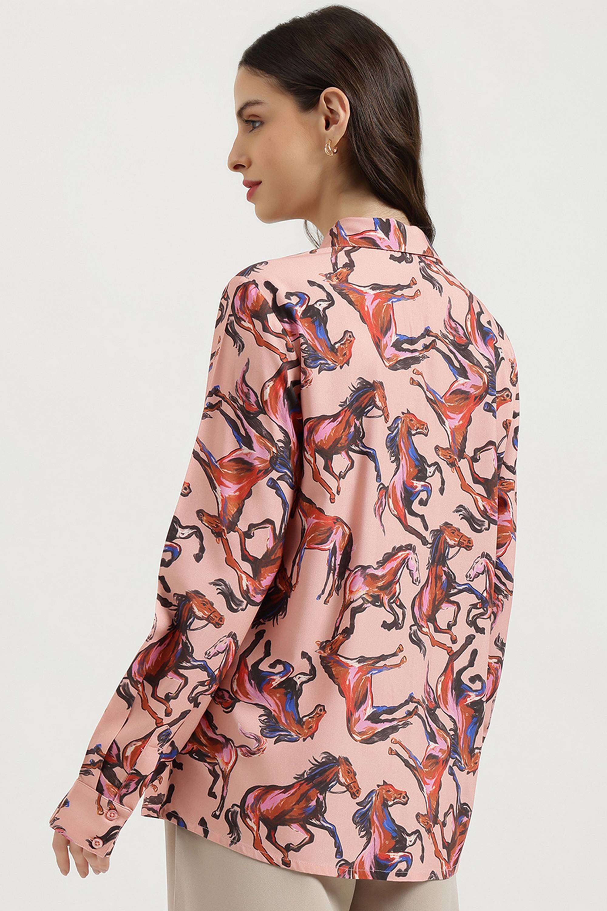 Printed-Blended-Fabric-Collared-Women-s-Shirt