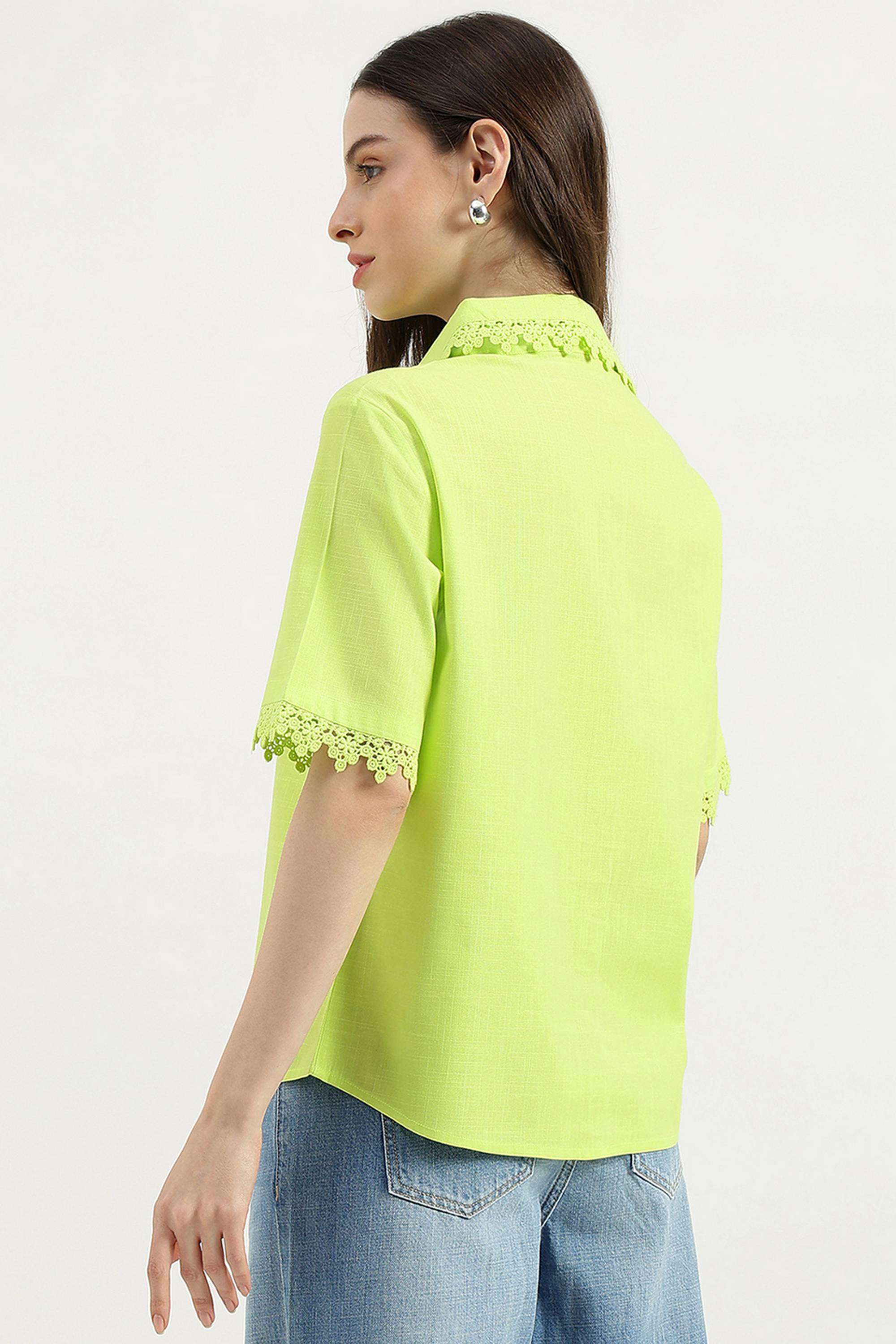 Solid-Cotton-Blend-Collared-Women-s-Shirt