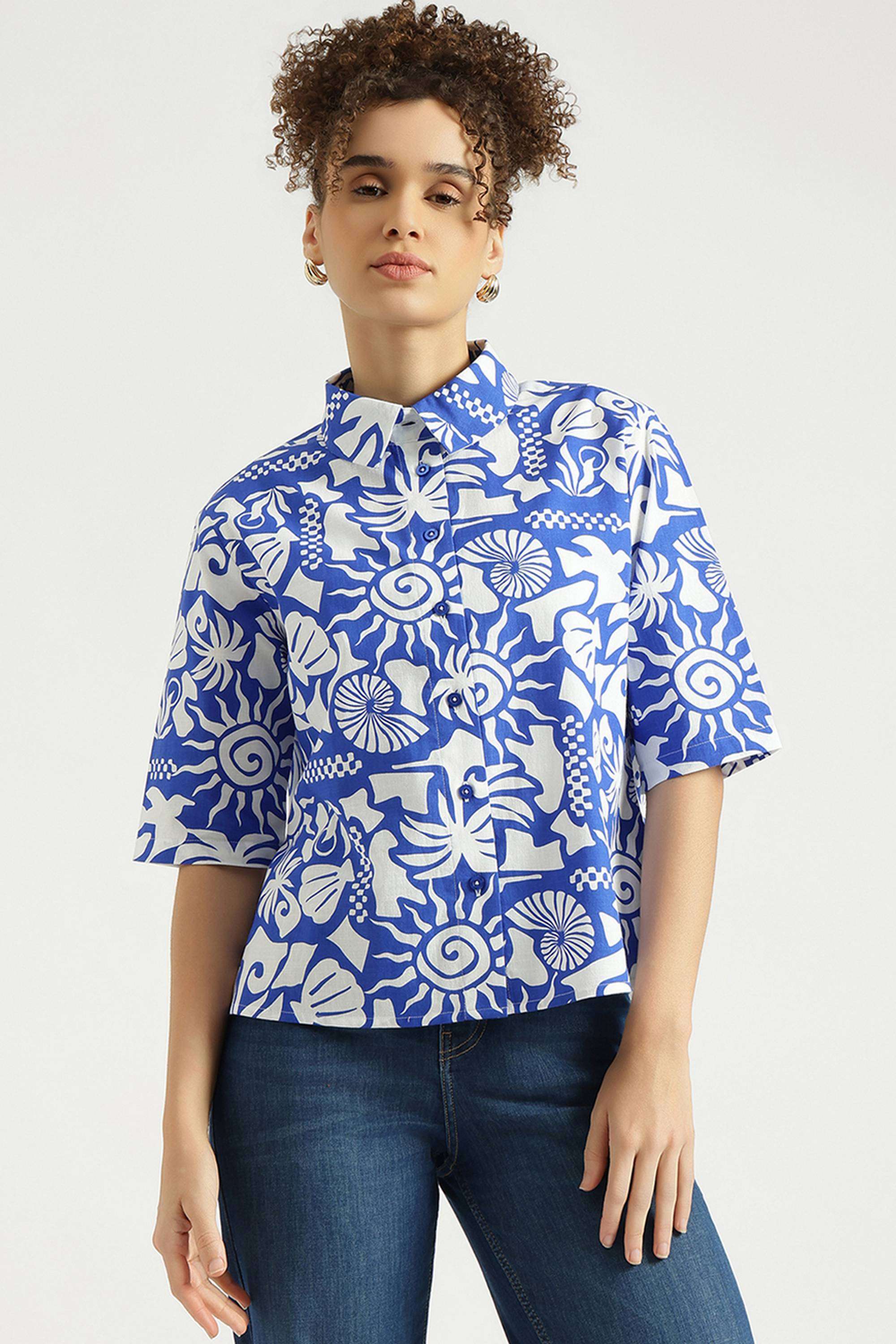 Printed-Cotton-Blend-Collared-Women-s-Shirt