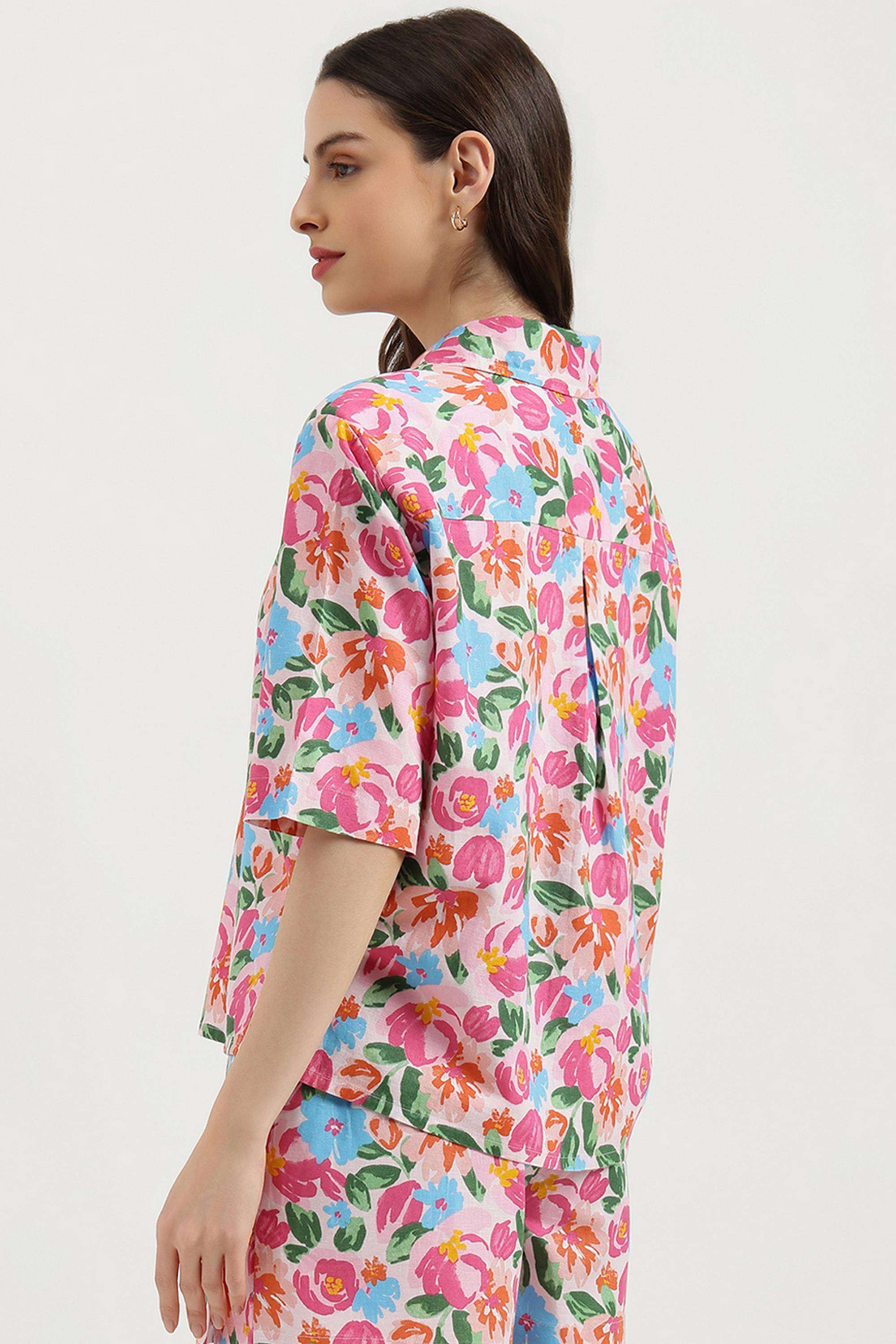 Printed-Blended-Fabric-Collared-Women-s-Shirt